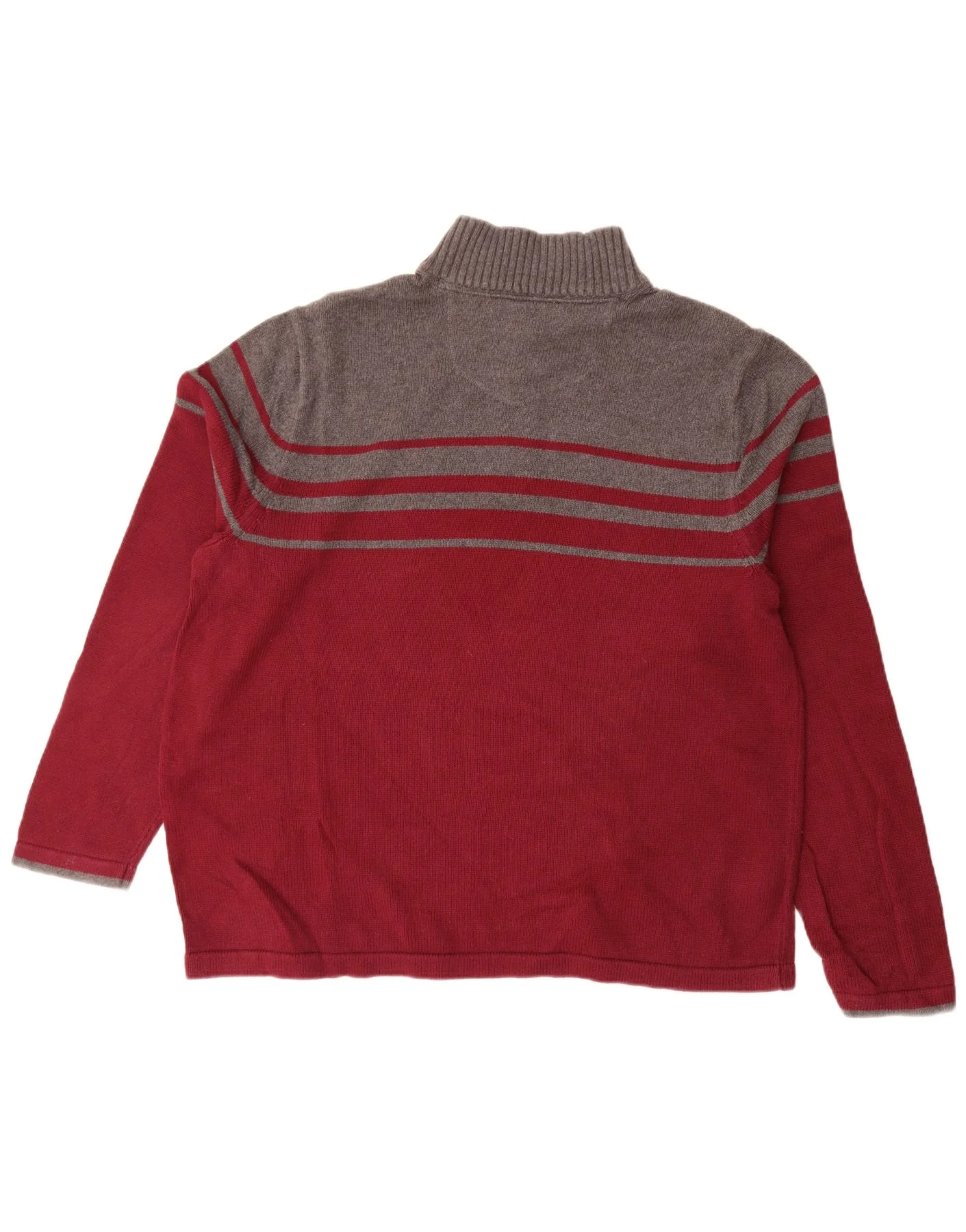 Eddie Bauer Mens Zip Neck Jumper Sweater XL Maroon Colourblock Cotton - Image 2