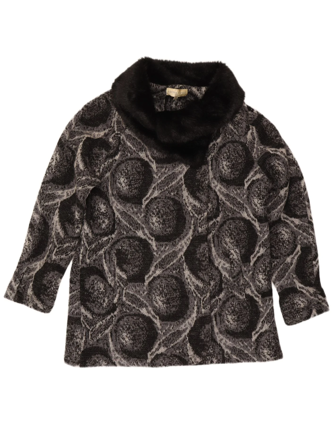 Edina Ronay Womens Cardigan Sweater UK 20 2XL Grey Geometric Wool