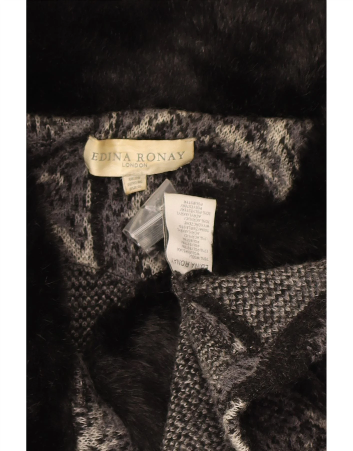 Edina Ronay Womens Cardigan Sweater UK 20 2XL Grey Geometric Wool - Image 3