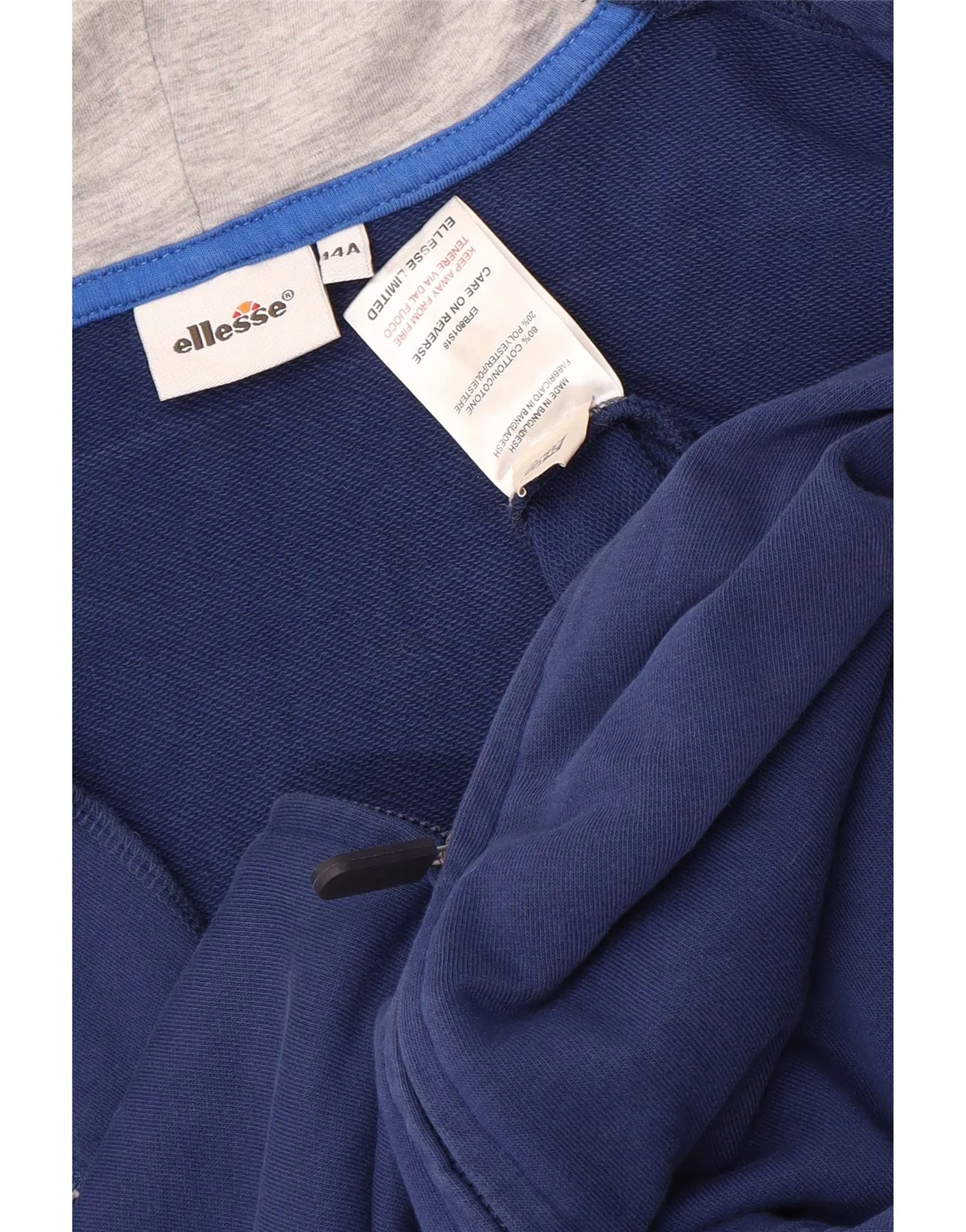Ellesse Boys Graphic Zip Hoodie Sweater 13-14 Years Blue Cotton - Image 3