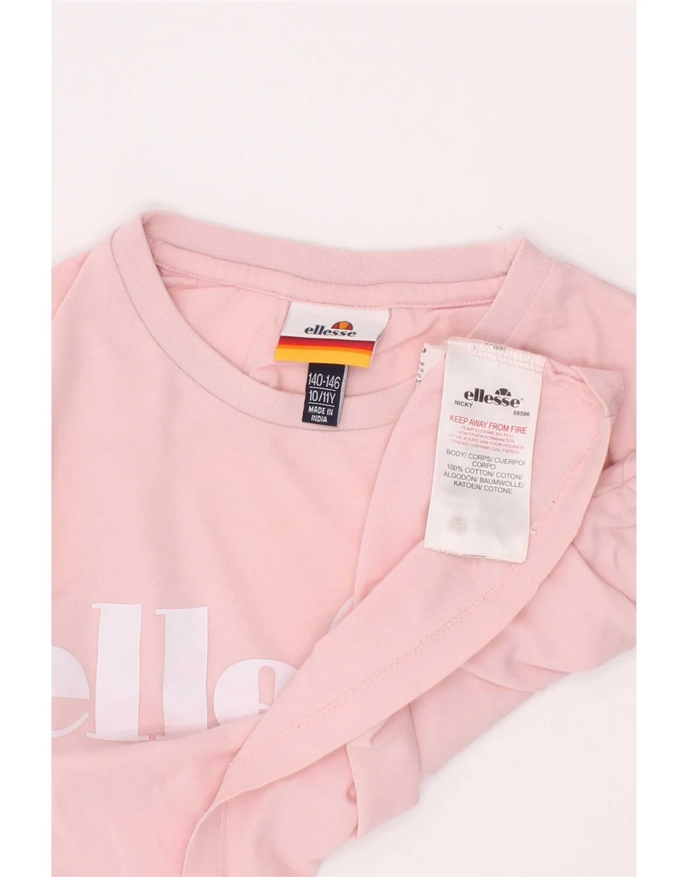 Ellesse Girls Crop Graphic T-Shirt Top 10-11 Years Pink Cotton - Image 3