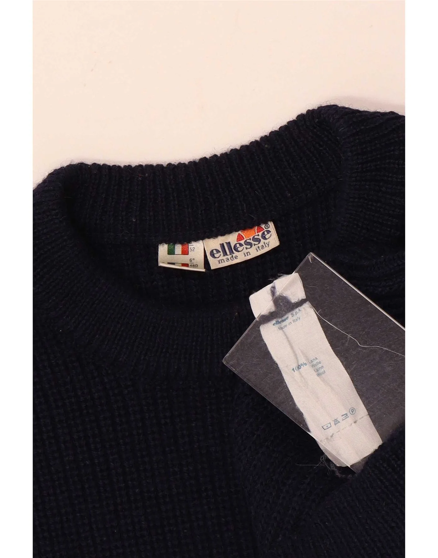 Ellesse Mens Crew Neck Jumper Sweater IT 52 Large Navy Blue Wool - Image 3