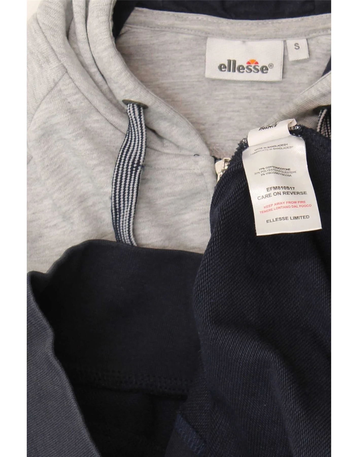 Ellesse Mens Graphic Zip Hoodie Sweater Small Navy Blue Colourblock Cotton - Image 4
