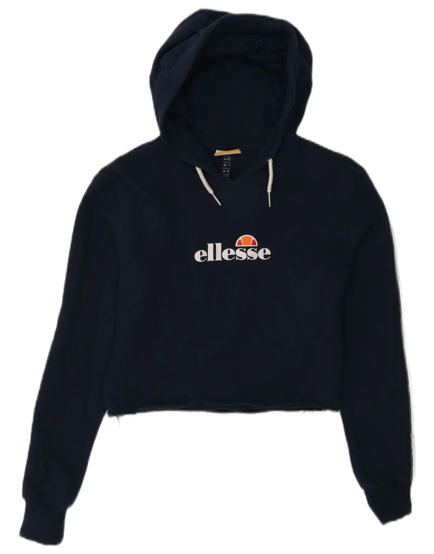 Ellesse Womens Graphic Crop Hoodie Jumper UK 4 XS Navy Blue Cotton