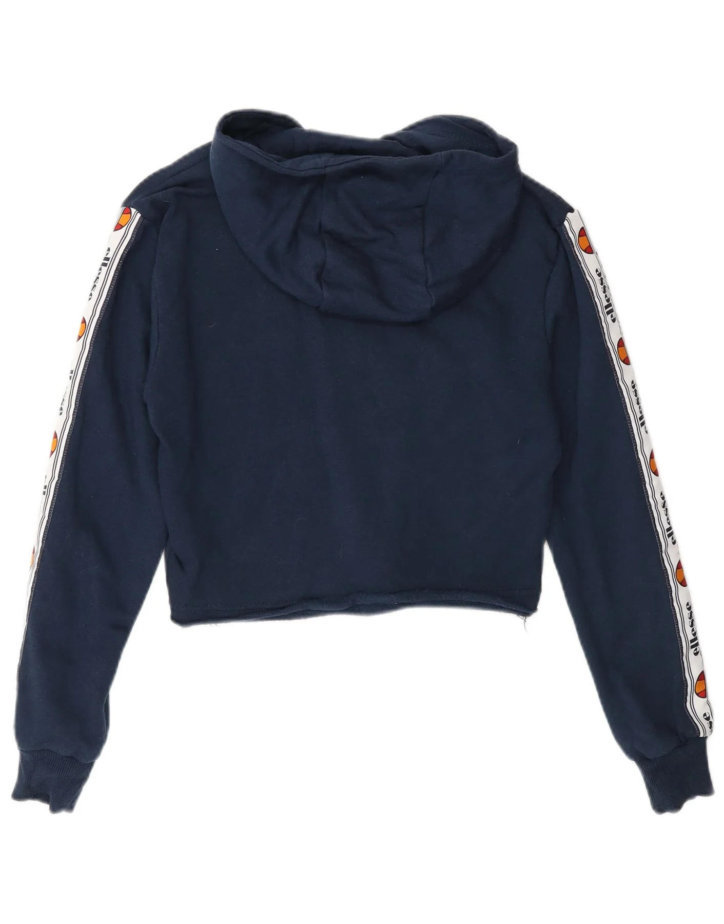 Ellesse Womens Graphic Crop Hoodie Jumper UK 4 XS Navy Blue Cotton - Image 2