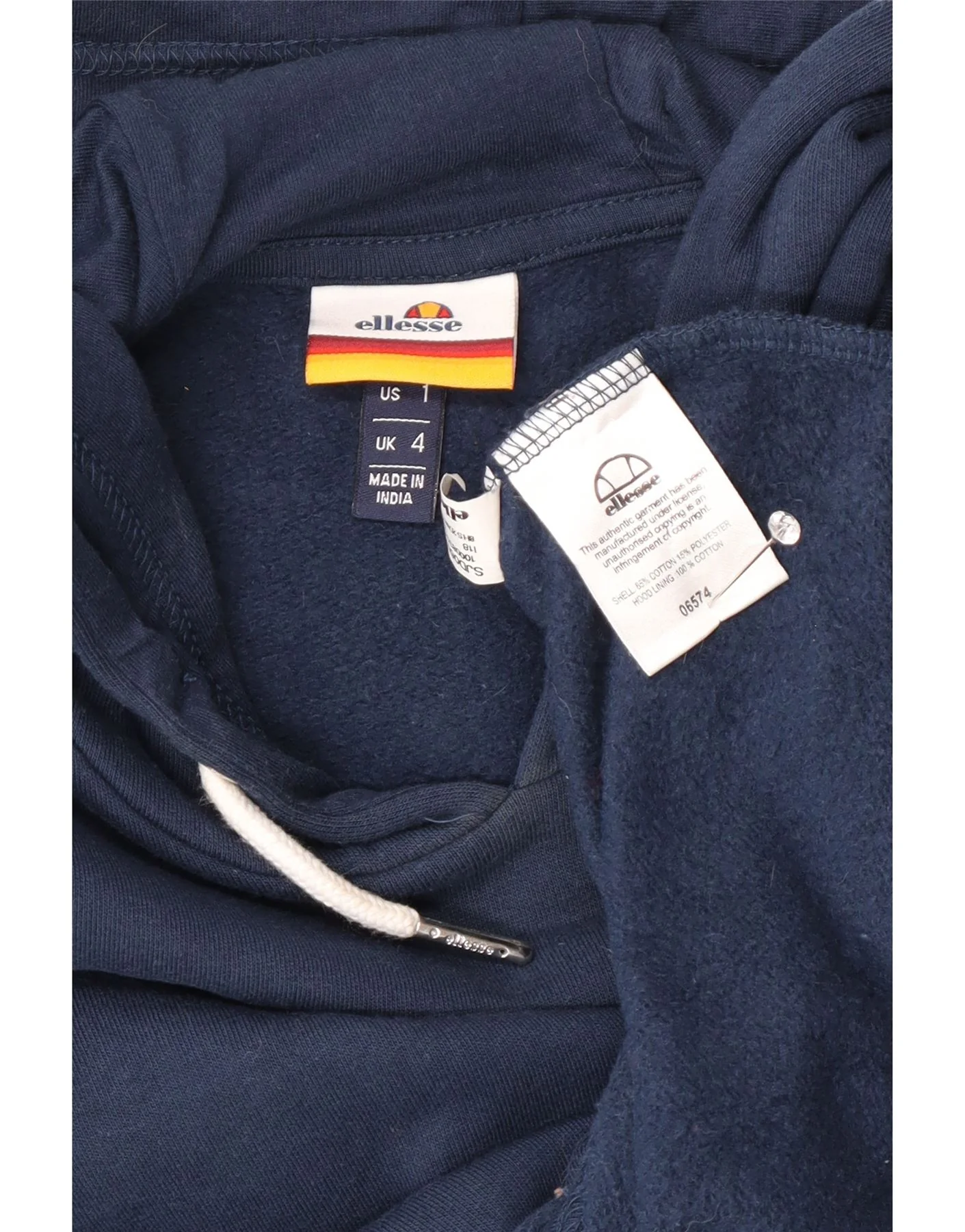 Ellesse Womens Graphic Crop Hoodie Jumper UK 4 XS Navy Blue Cotton - Image 3