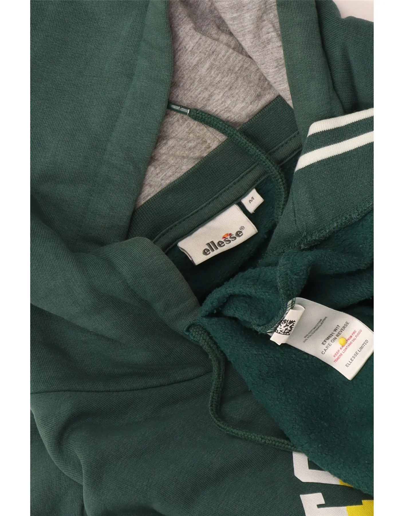 Ellesse Womens Graphic Hoodie Jumper UK 14 Medium Green Striped Cotton - Image 3
