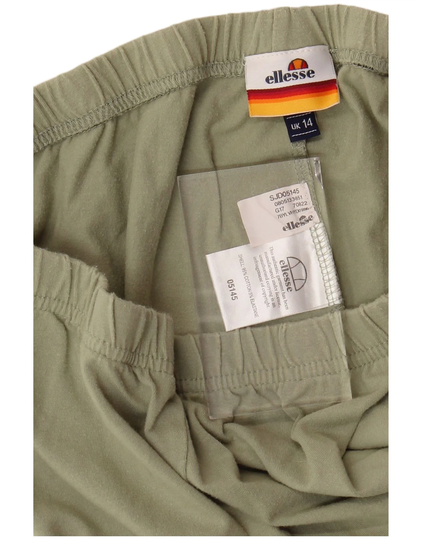ELLESSE Womens Graphic Leggings UK 14 Large Green Colourblock Cotton - Image 3