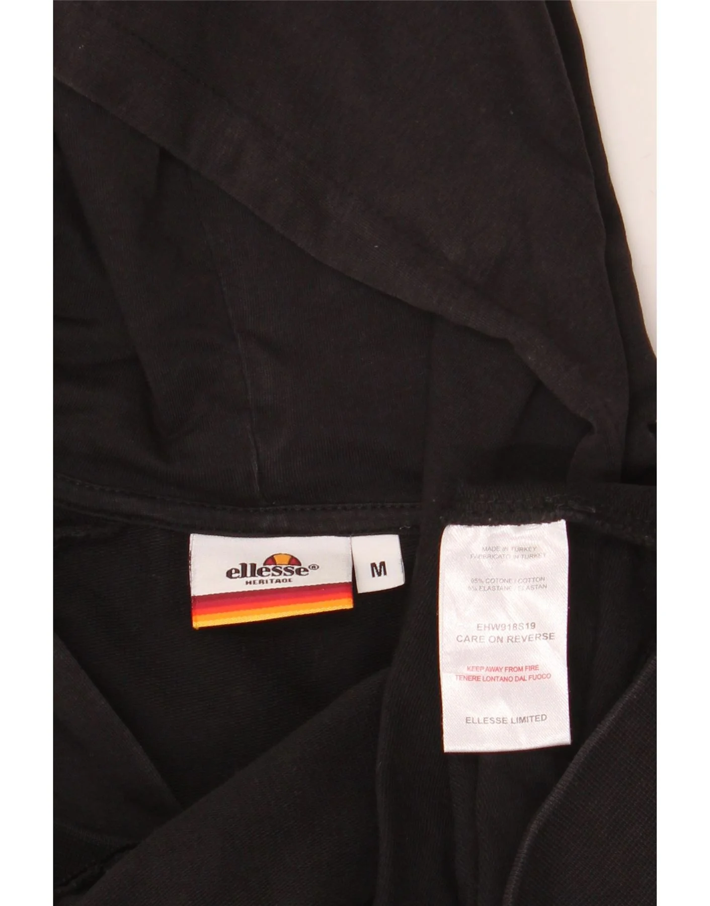 Ellesse Womens Graphic Zip Hoodie Sweater UK 14 Medium Black Cotton - Image 3