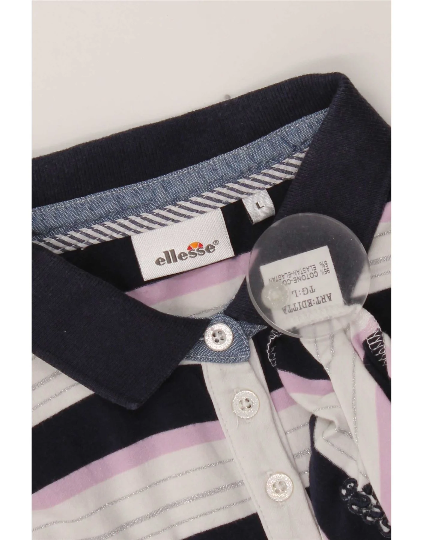 Ellesse Womens Short Sleeve Polo shirt UK 14 Large Multicoloured Striped - Image 4