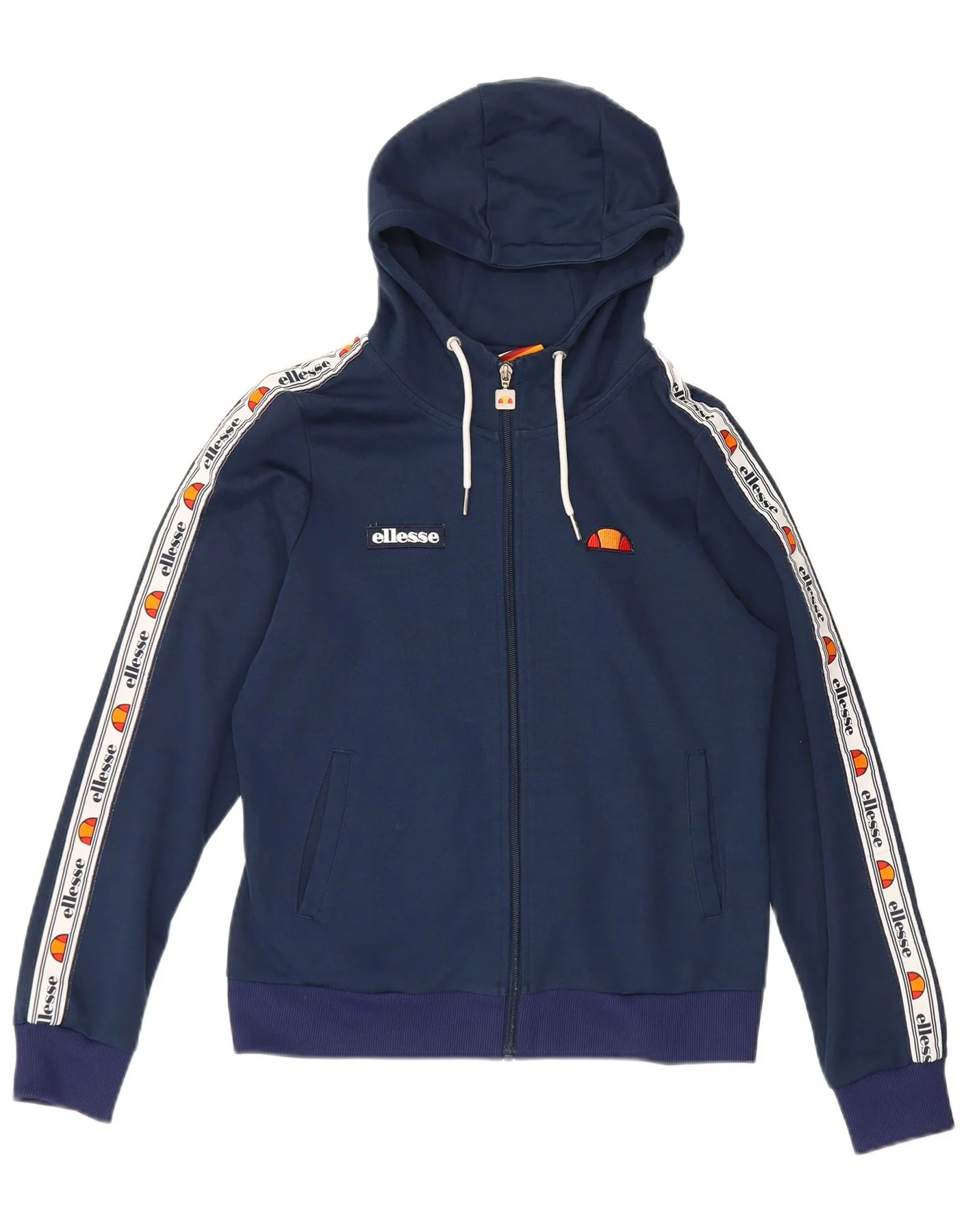 Ellesse Womens Zip Hoodie Sweater UK 12 Medium Navy Blue Colourblock