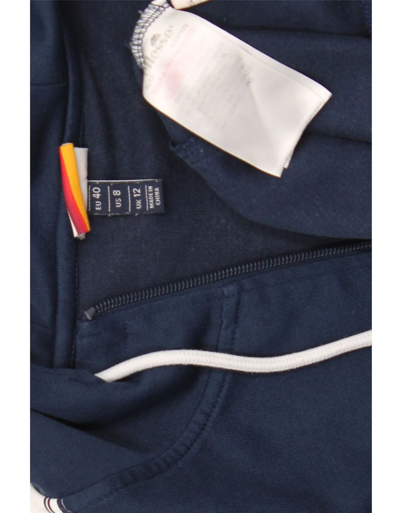 Ellesse Womens Zip Hoodie Sweater UK 12 Medium Navy Blue Colourblock - Image 3