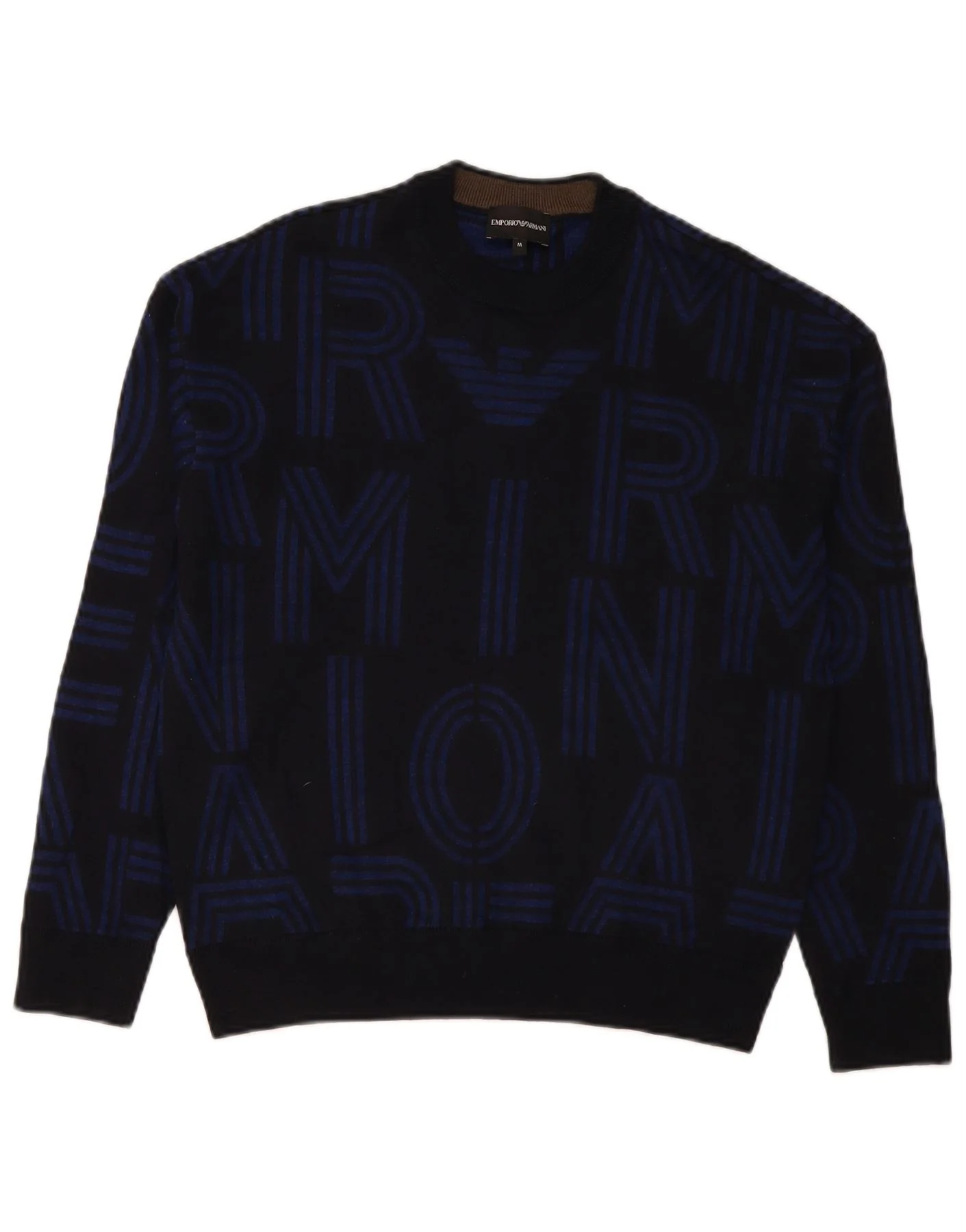 Emporio Armani Mens Graphic Crew Neck Jumper Sweater Medium Navy Blue