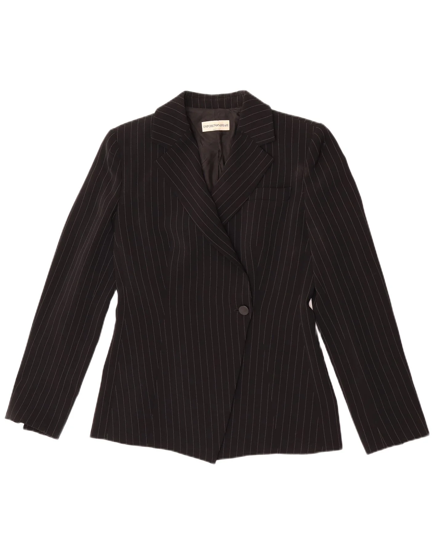 Emporio Armani Womens 1 Button Blazer Jacket UK 8 Small Black Pinstripe