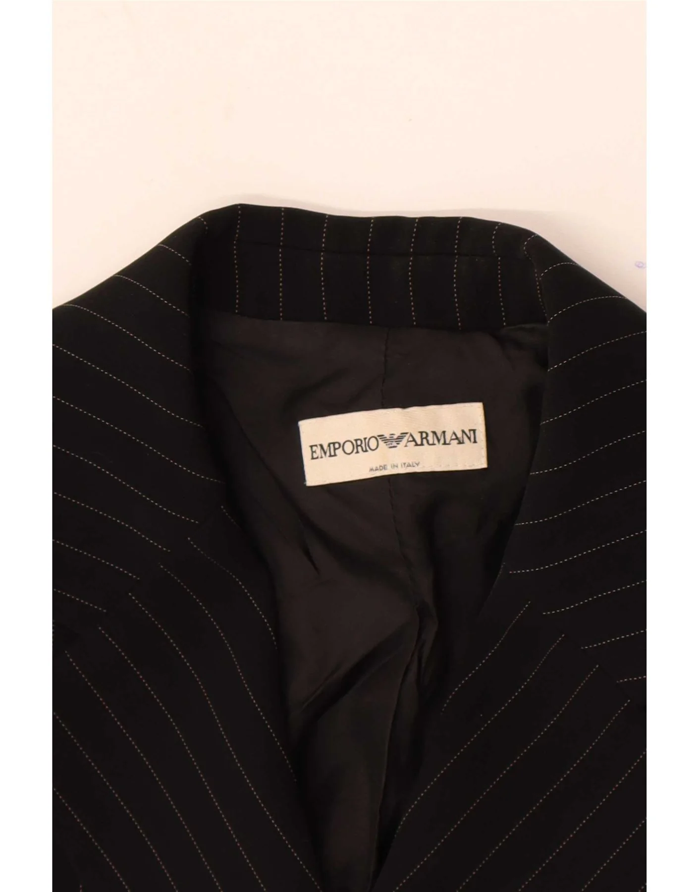 Emporio Armani Womens 1 Button Blazer Jacket UK 8 Small Black Pinstripe - Image 4
