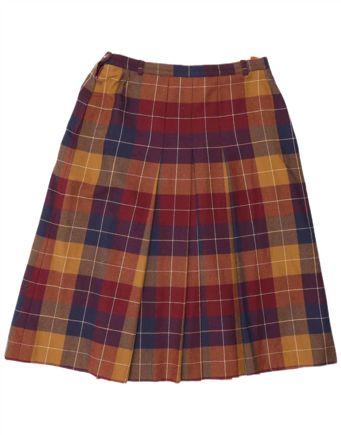 Escada Womens Pleated A-Line Skirt W30 Medium Multicoloured Plaid Wool - Image 2