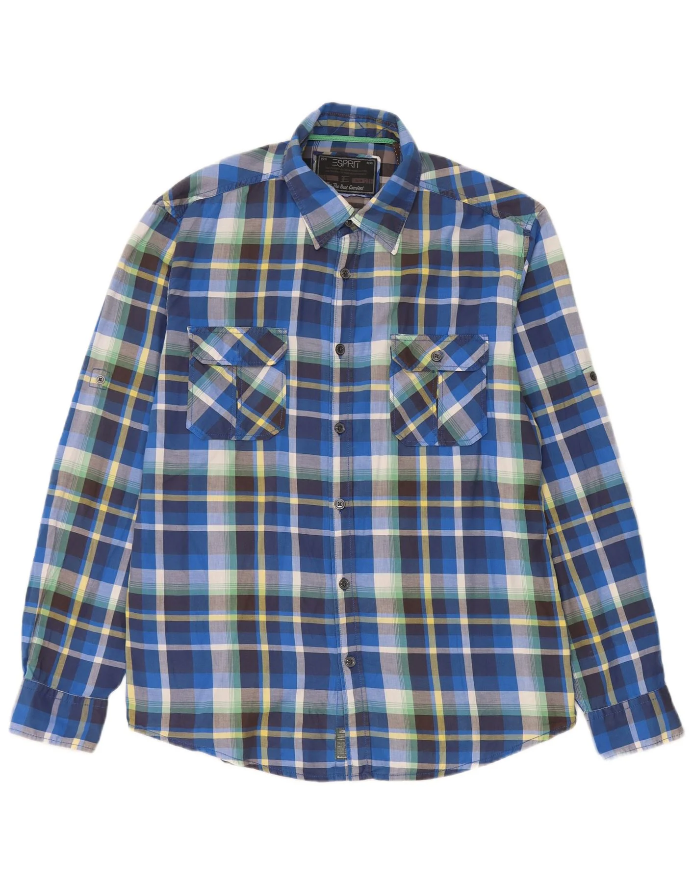 Esprit Mens Flannel Shirt 2XL Blue Check Cotton