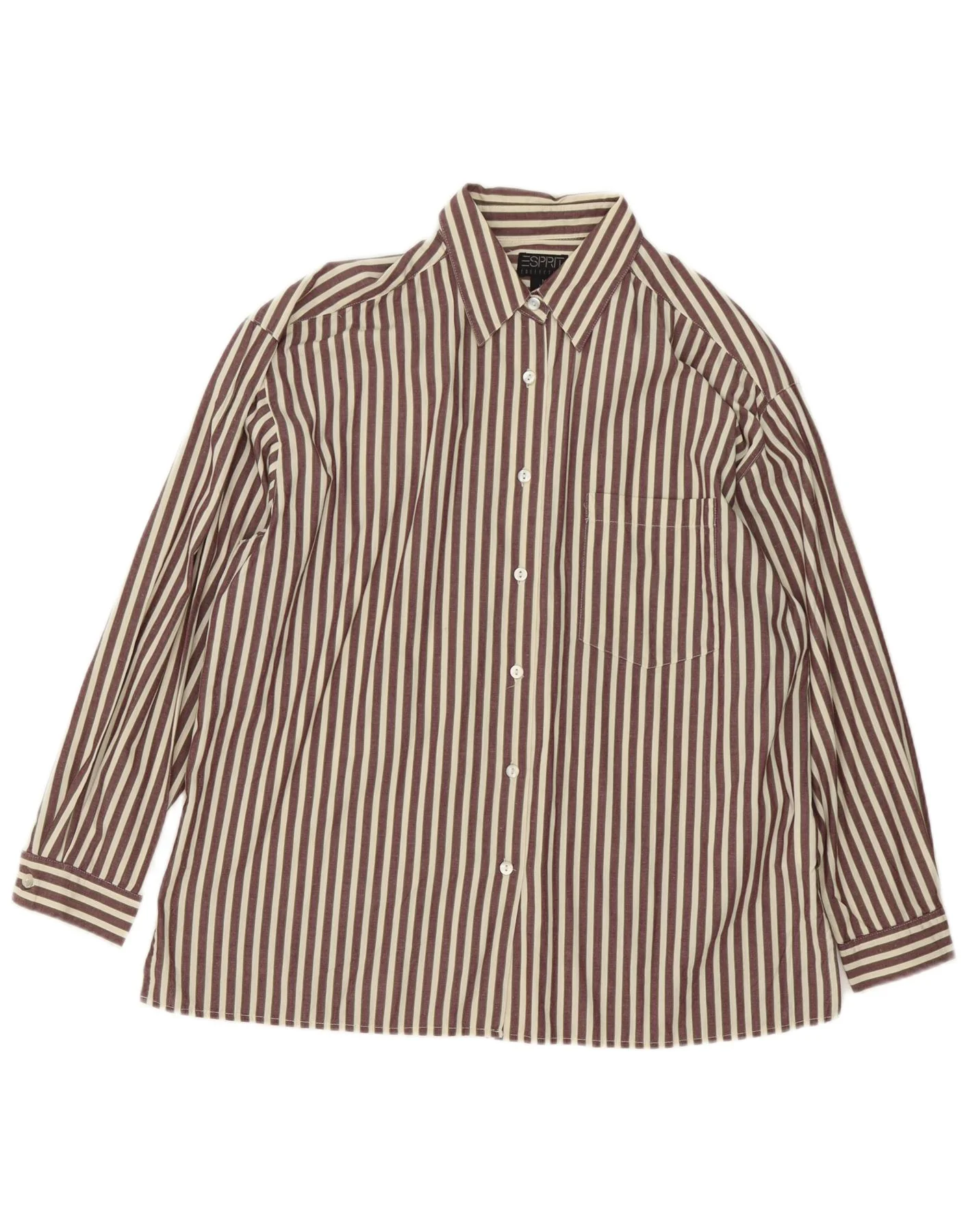 Esprit Womens Oversized Shirt UK 14 Medium Brown Pinstripe