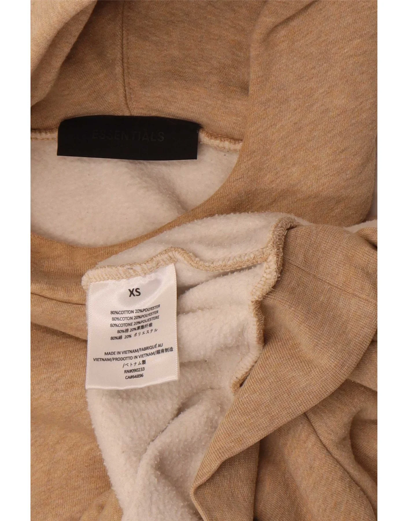 Essentials Womens Graphic Oversized Hoodie Jumper UK 6 XS Beige Cotton - Image 4