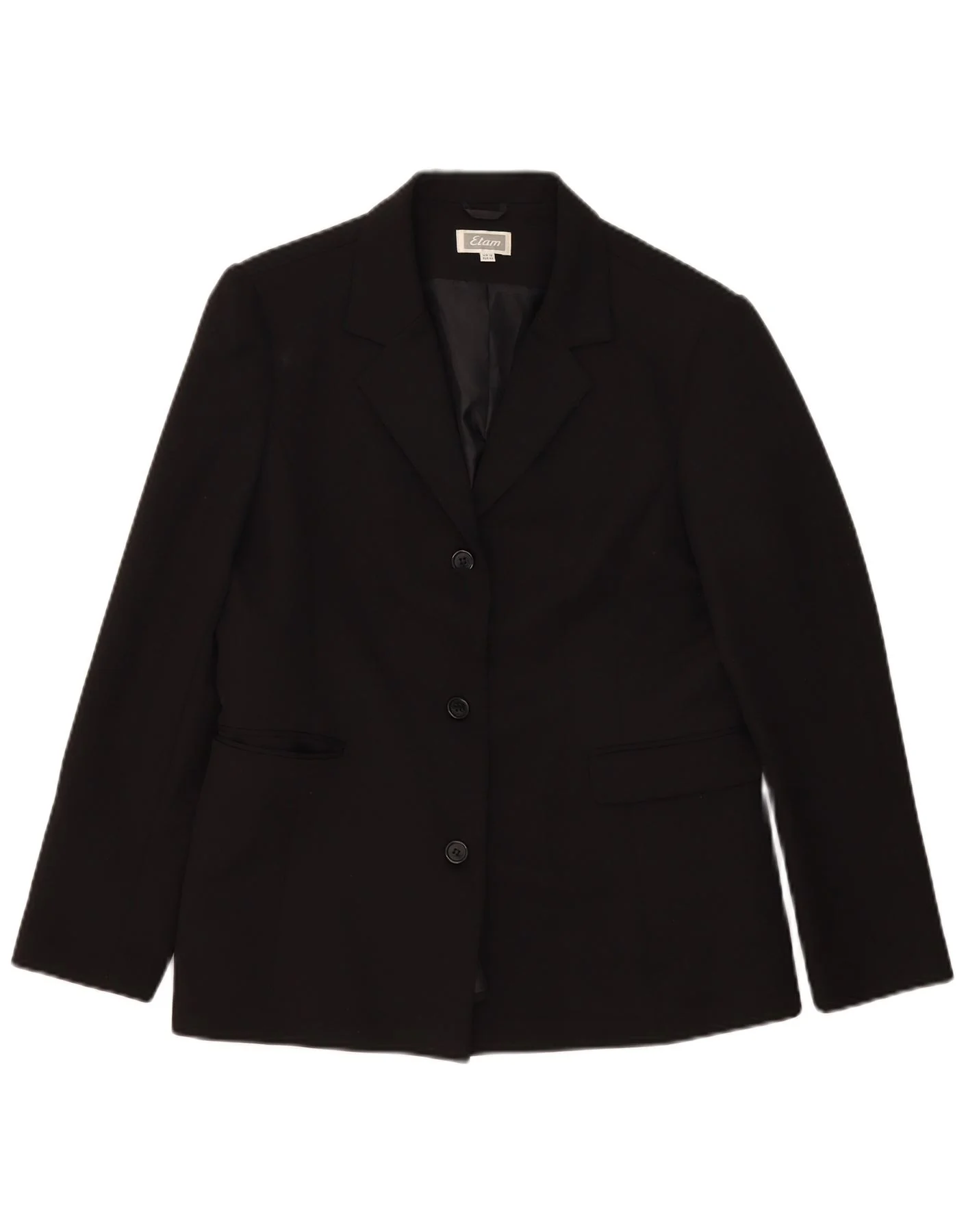 Etam Womens 3 Button Blazer Jacket UK 16 Large Black Polyester
