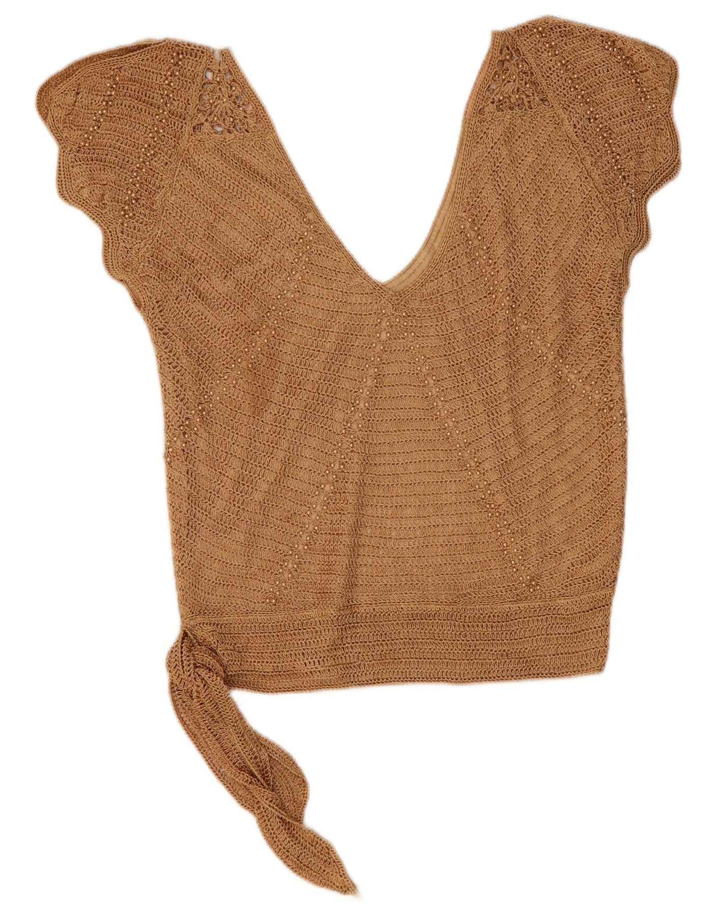 Etam Womens Sleeveless Crochet Blouse Top UK 10 Small Beige Viscose - Image 2