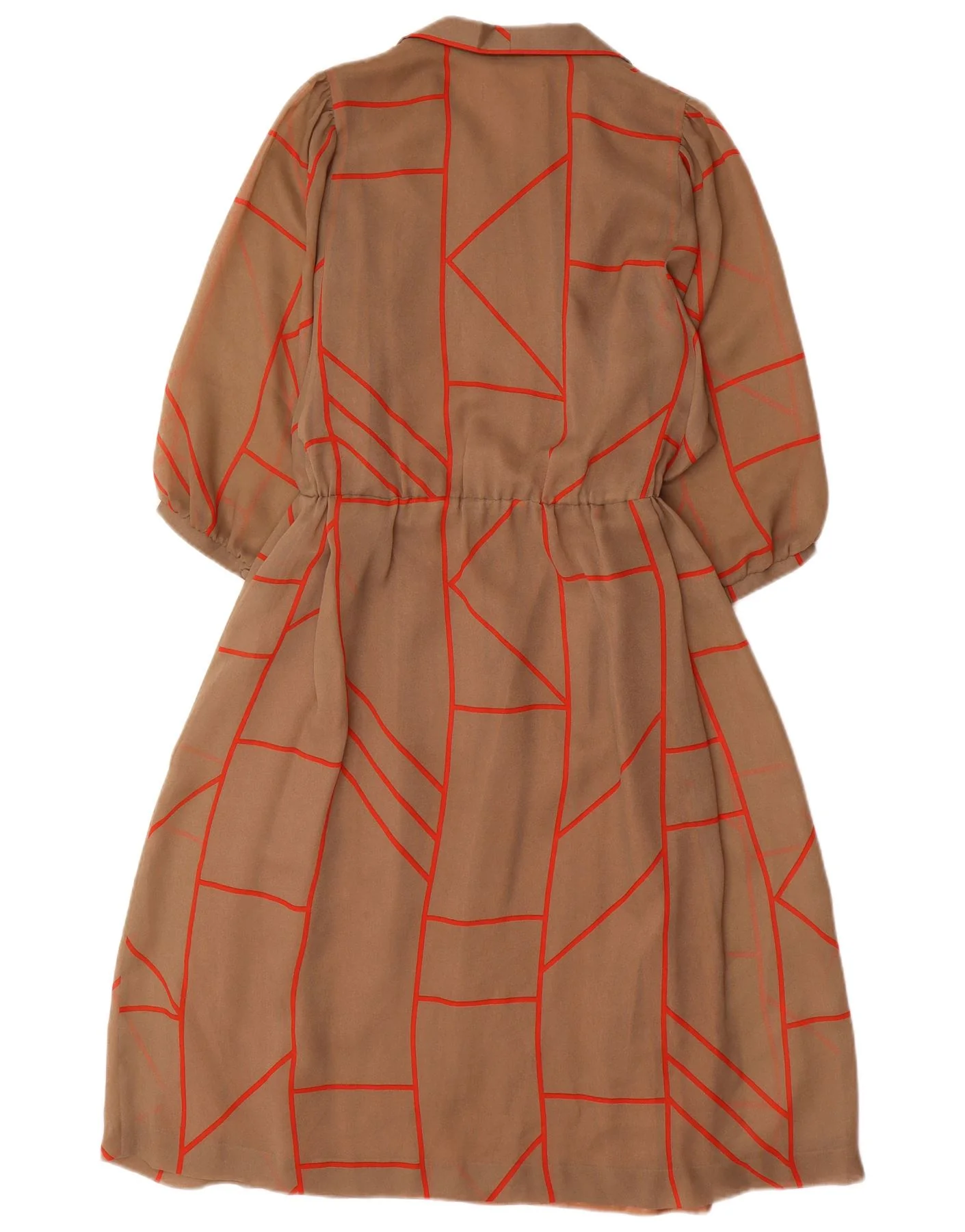 EXCLUSIVE Womens Long Sleeve A-Line Dress EU 40 Medium Brown Geometric - Image 2