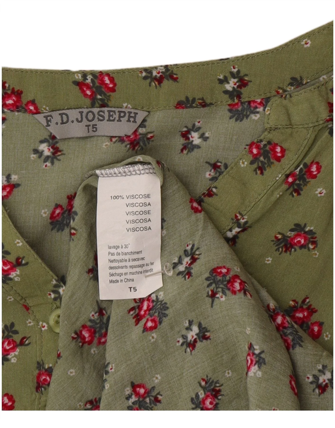 F.D.Joseph Womens 3/4 Sleeve Pullover Shirt UK 18 XL Green Floral Viscose - Image 3