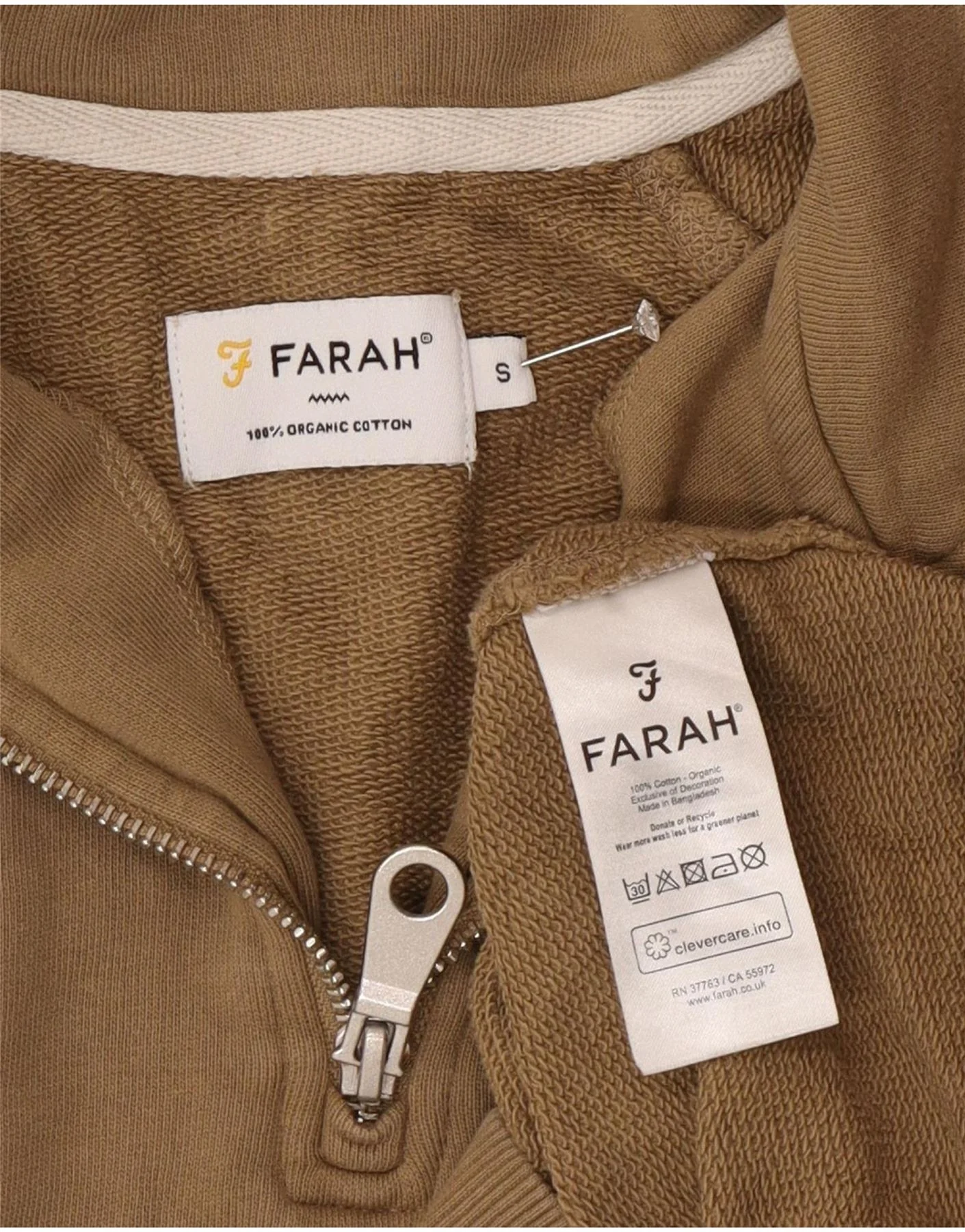 Farah Mens 1/4 Zip Sweatshirt Jumper Small Green Cotton - Image 3