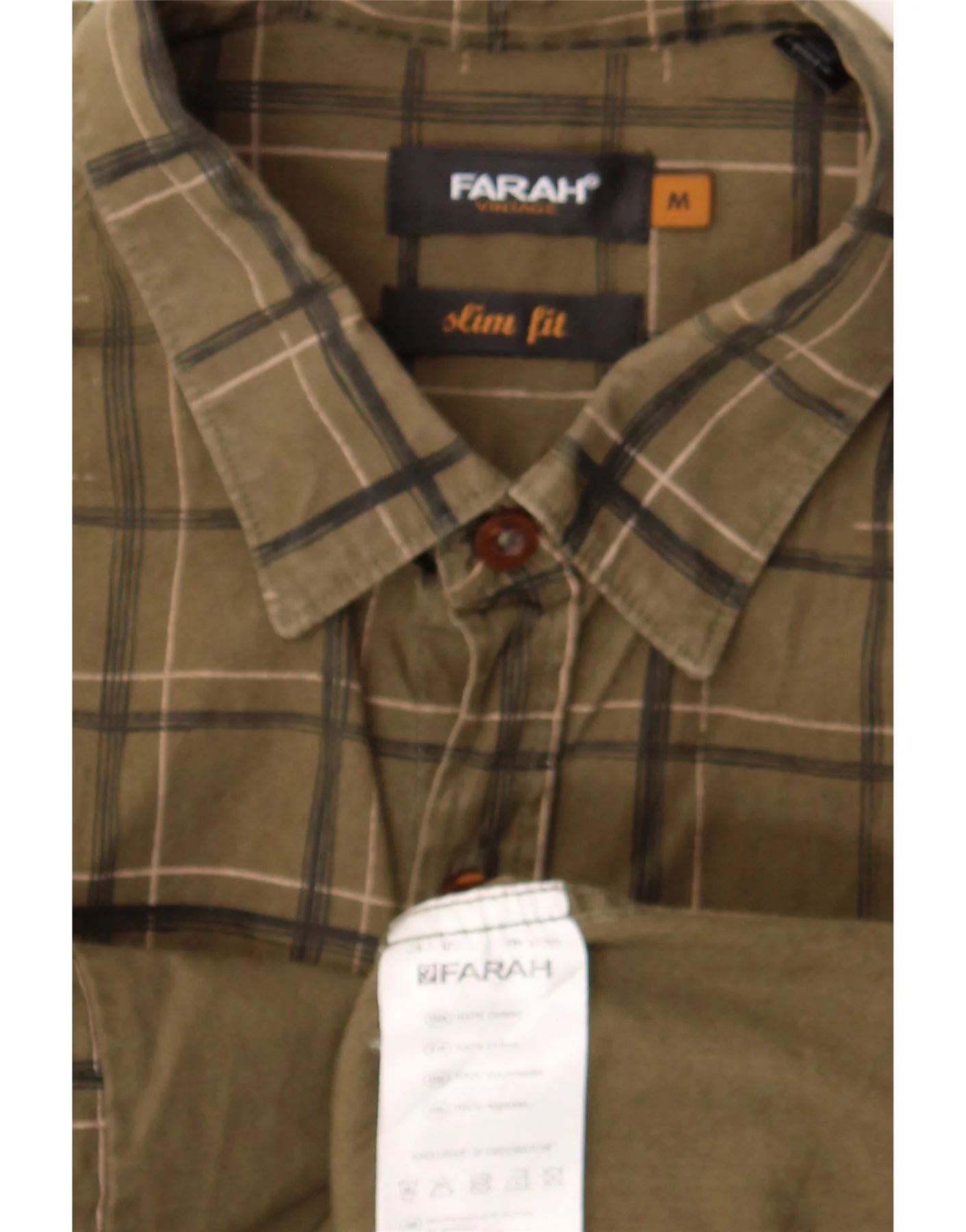 Farah Mens Slim Fit Flannel Shirt Medium Green Check Cotton - Image 2