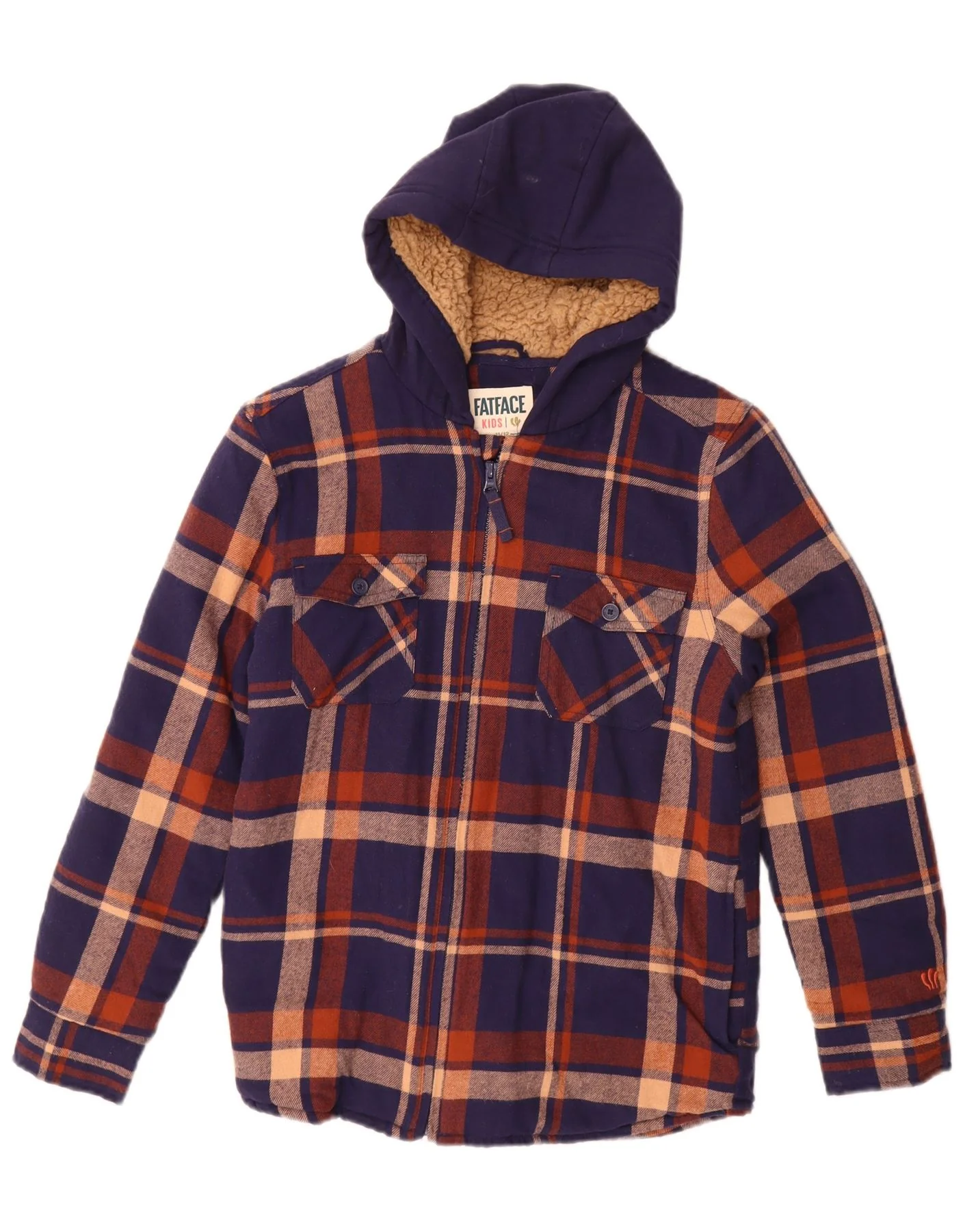 Fat Face Boys Hooded Lumberjack Flannel Shirt 11-12 Years Navy Blue Check