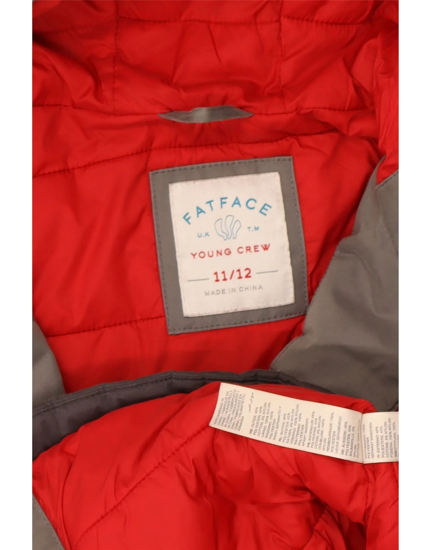 Fat Face Boys Hooded Padded Jacket 11-12 Years Grey Colourblock Polyester - Image 3