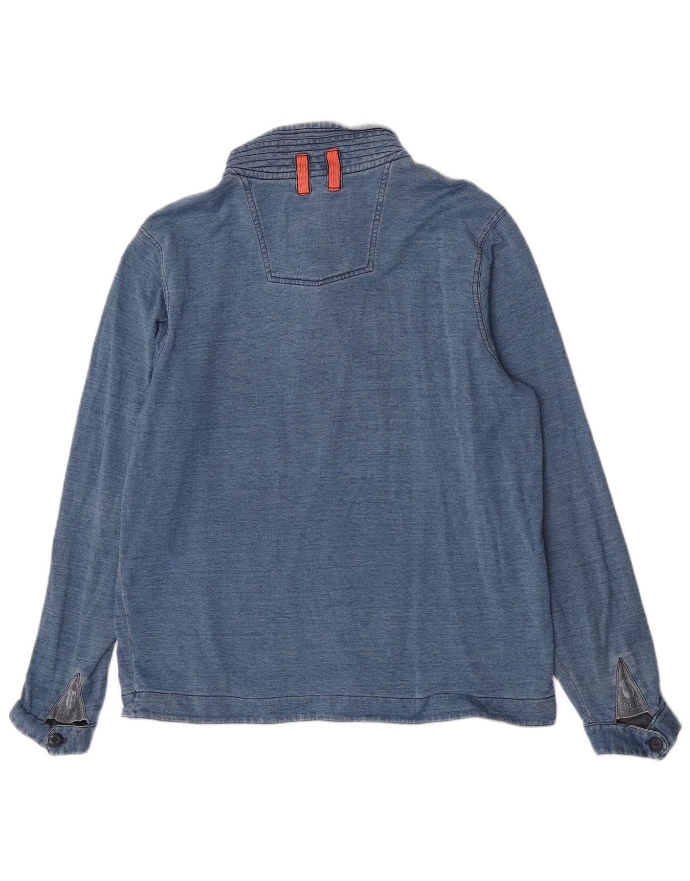 Fat Face Mens Button Neck Sweatshirt Jumper Large Blue Pinstripe Cotton - Image 2