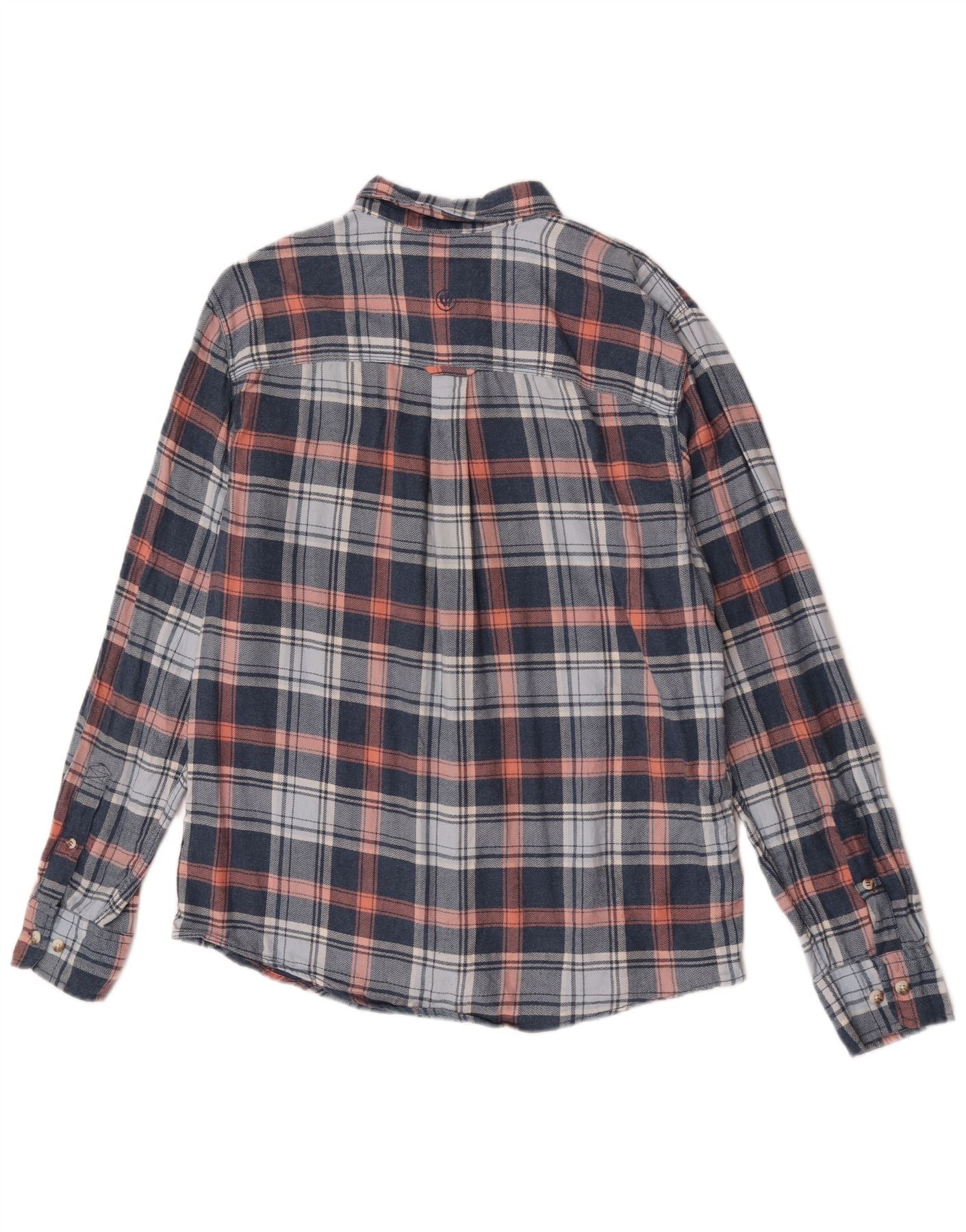 Fat Face Mens Flannel Shirt Large Navy Blue Check Cotton - Image 2