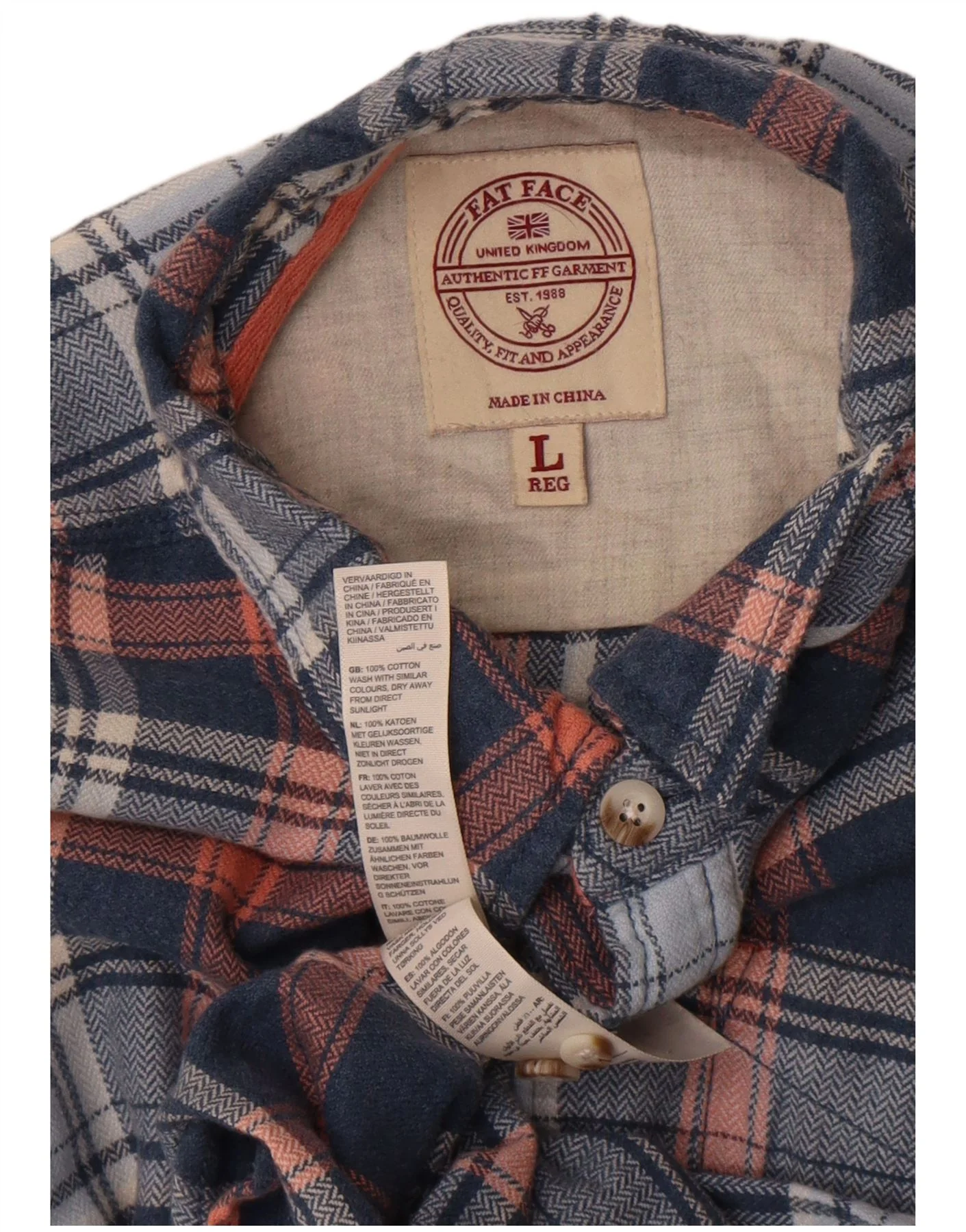 Fat Face Mens Flannel Shirt Large Navy Blue Check Cotton - Image 3