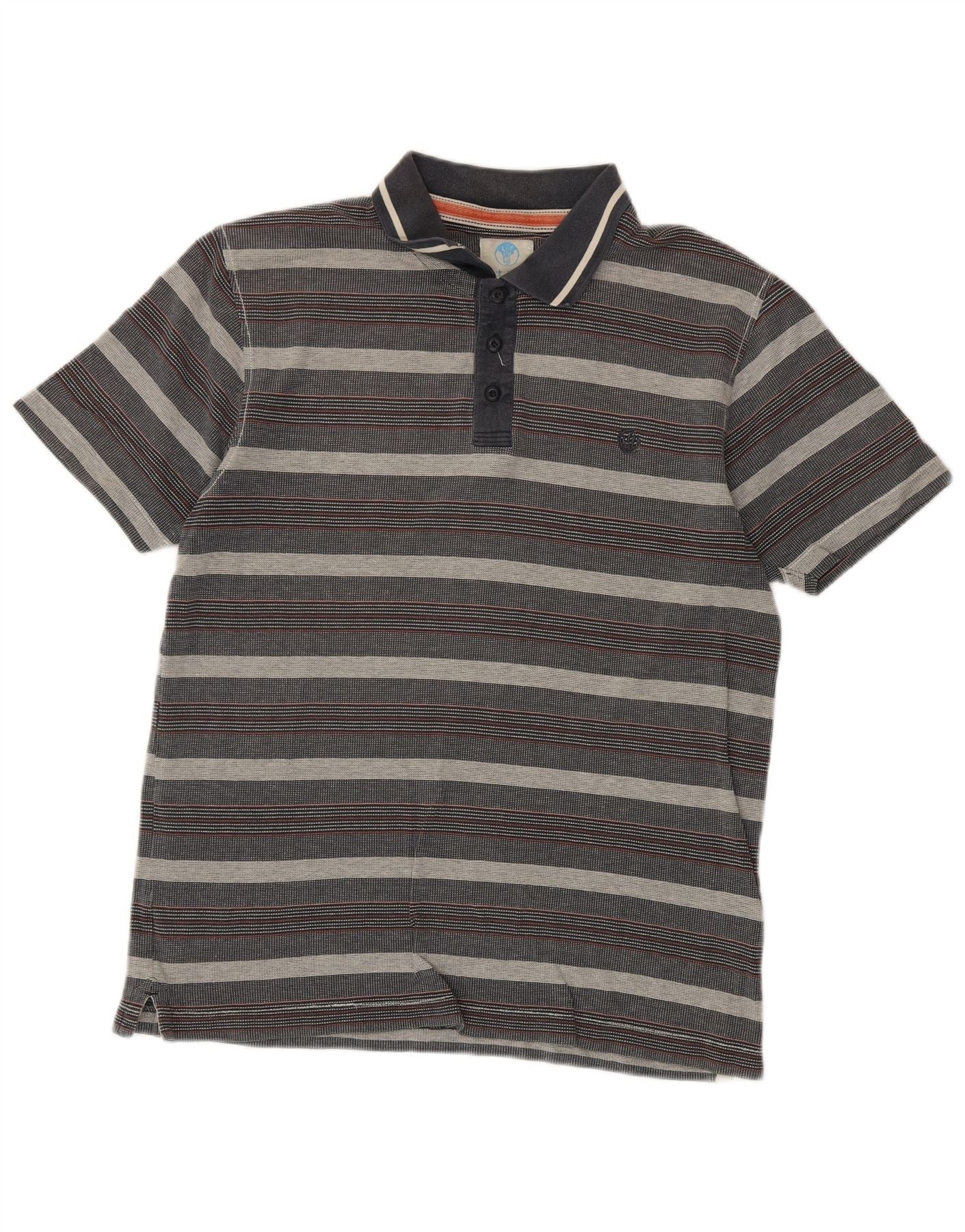 Fat Face Mens Polo Shirt Medium Grey Striped Cotton