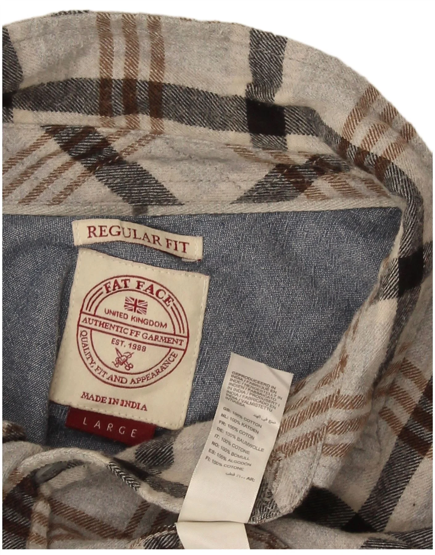 Fat Face Mens Regular Fit Flannel Shirt Large Grey Plaid Cotton - Image 3