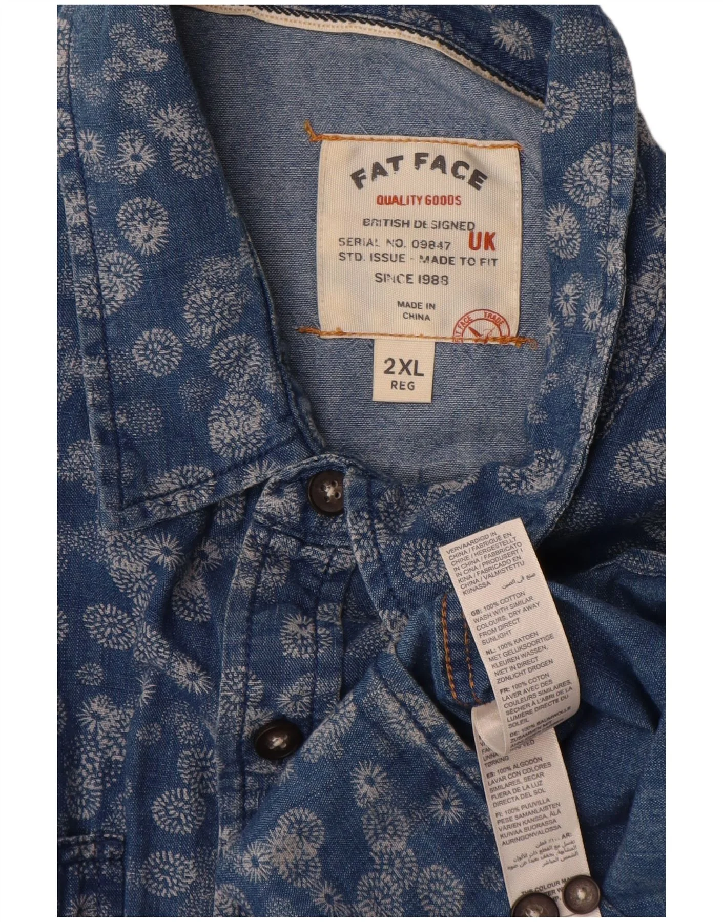 Fat Face Mens Shirt 2XL Blue Floral Cotton - Image 3