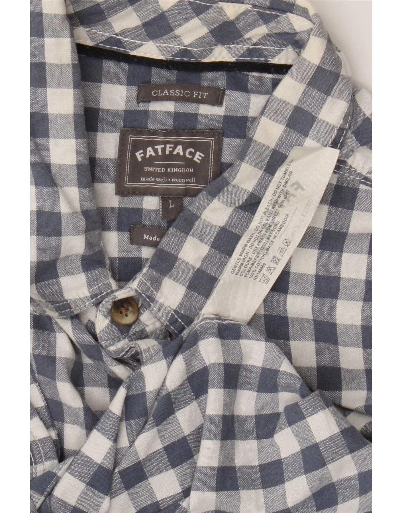 Fat Face Mens Short Sleeve Classic Fit Shirt Large Blue Gingham Cotton - Image 3