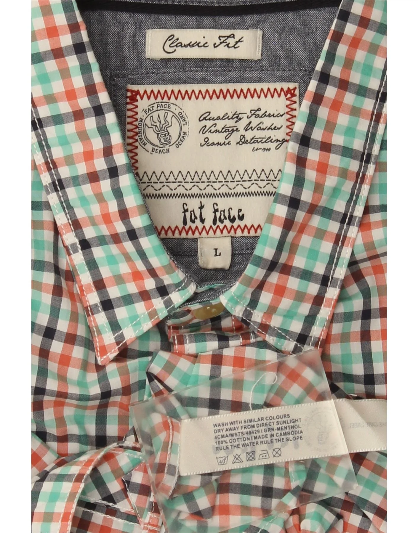 Fat Face Mens Short Sleeve Classic Fit Shirt Large Multicoloured Gingham - Image 3