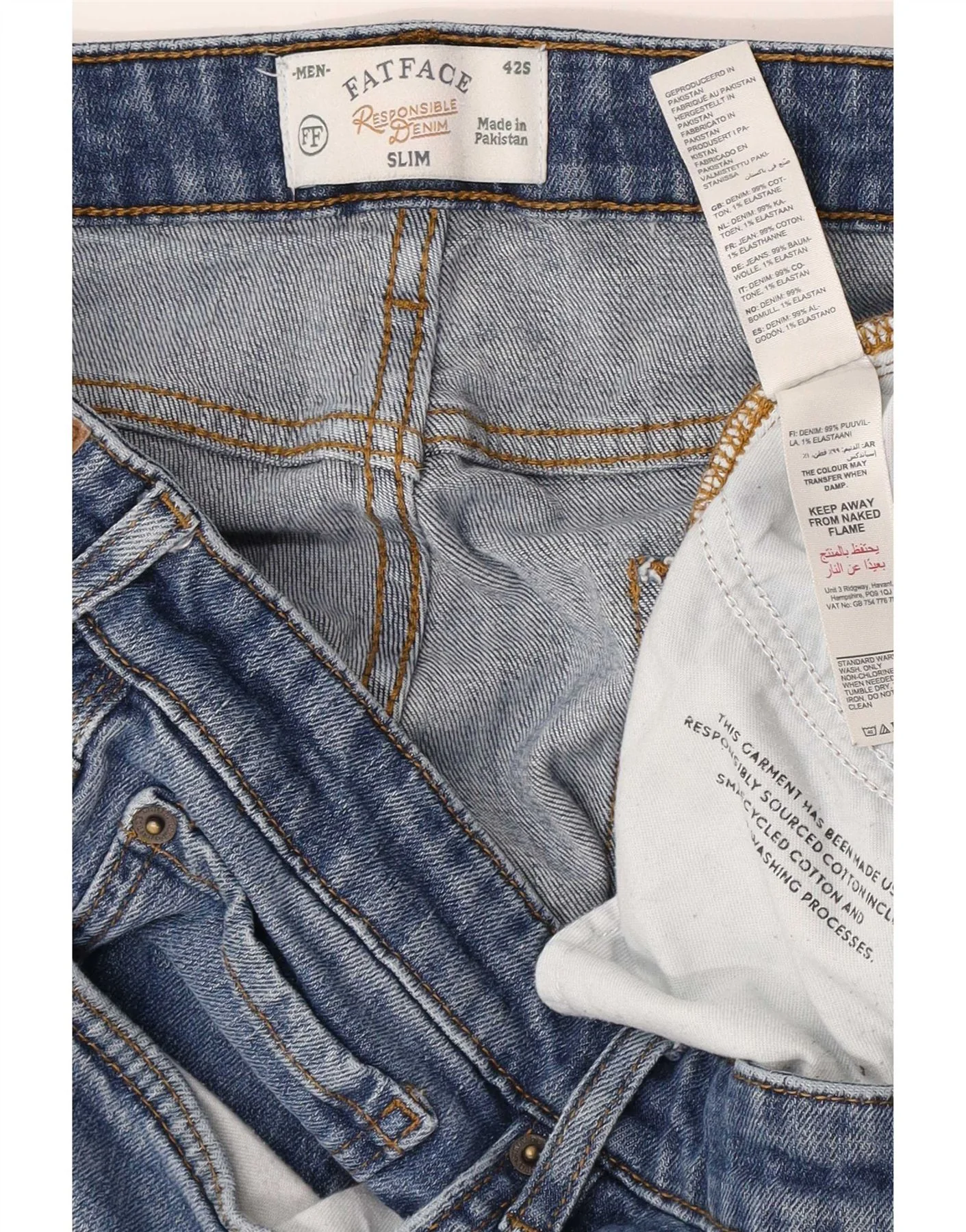 Fat Face Mens Slim Jeans W42 L28 Blue Cotton - Image 3