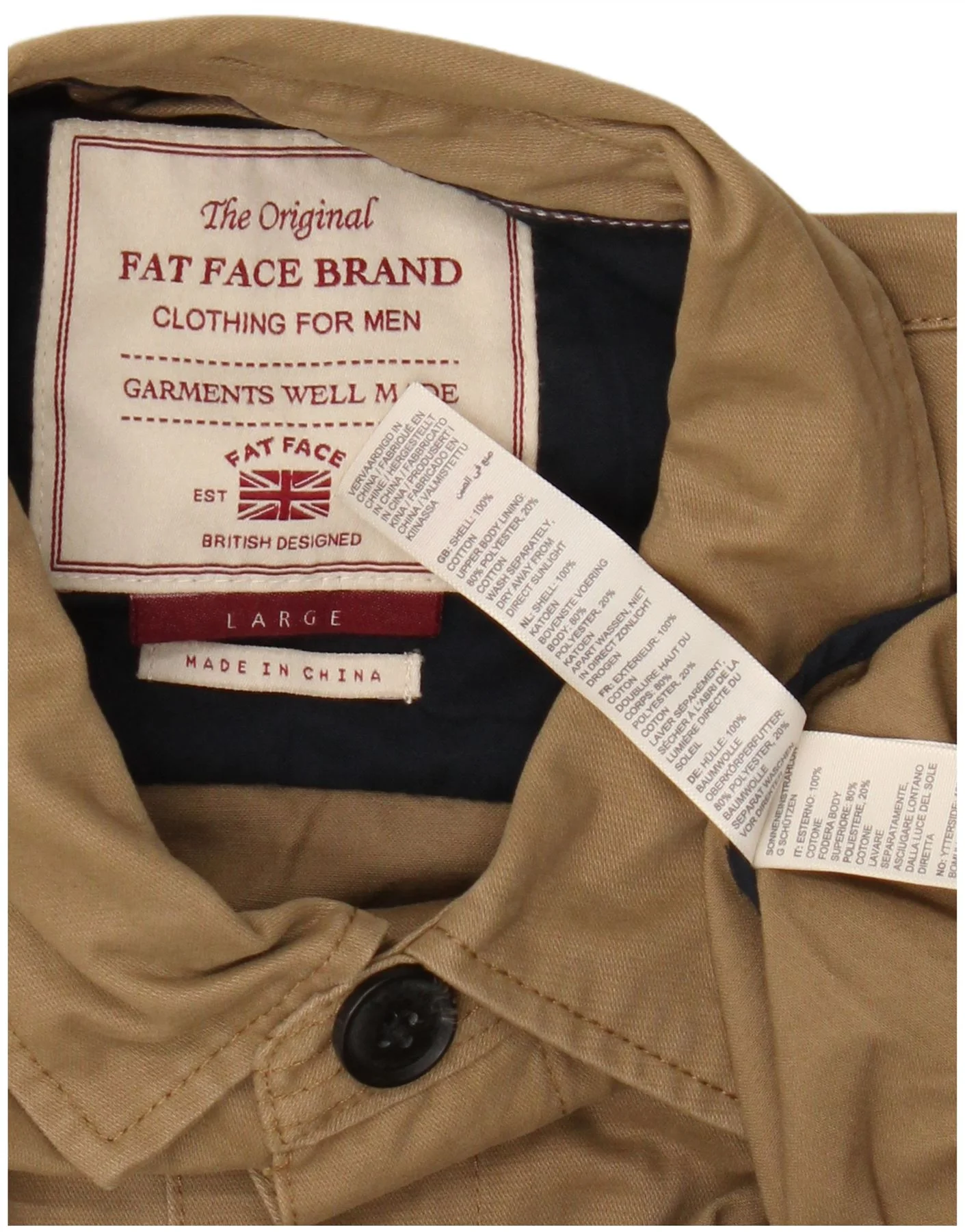 Fat Face Mens Utility Jacket UK 40 Large Beige Cotton - Image 3