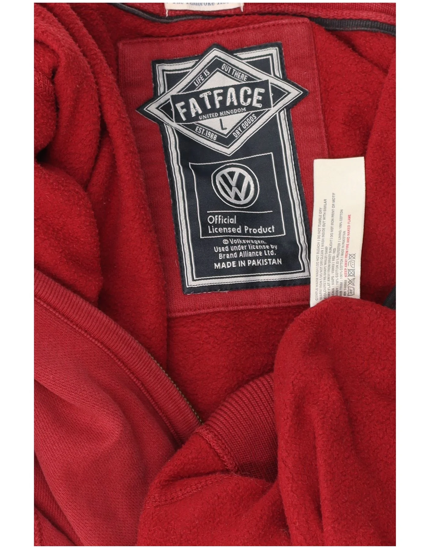Fat Face Mens Volkswagen Graphic Zip Hoodie Sweater Large Burgundy Cotton - Image 3