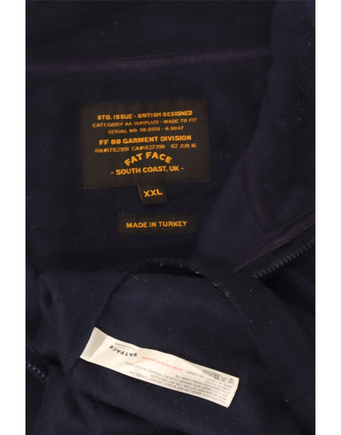 Fat Face Mens Zip Neck Fleece Jumper 2XL Navy Blue Polyester - Image 3