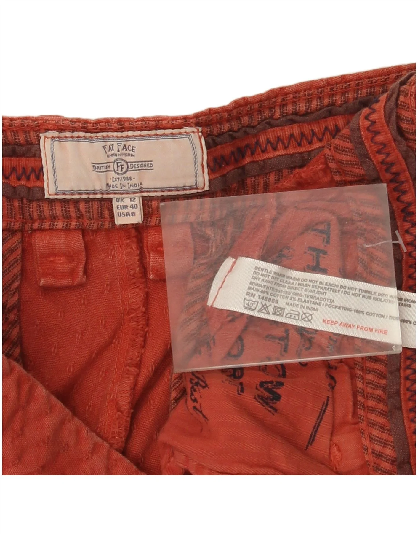 Fat Face Womens Chino Shorts UK 12 Medium W32 Red Cotton - Image 3