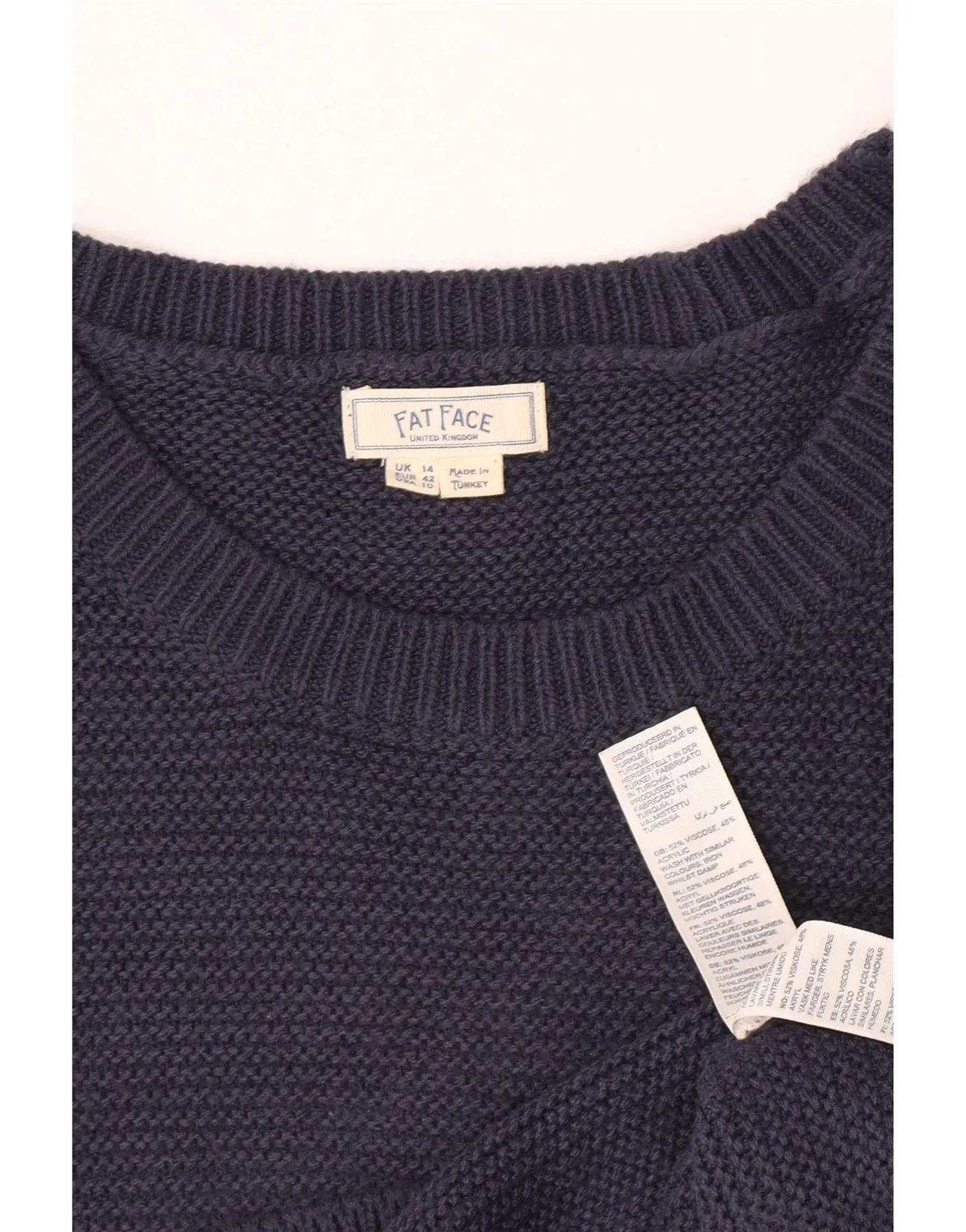 Fat Face Womens Crew Neck Jumper Sweater UK 14 Large Navy Blue Viscose - Image 3