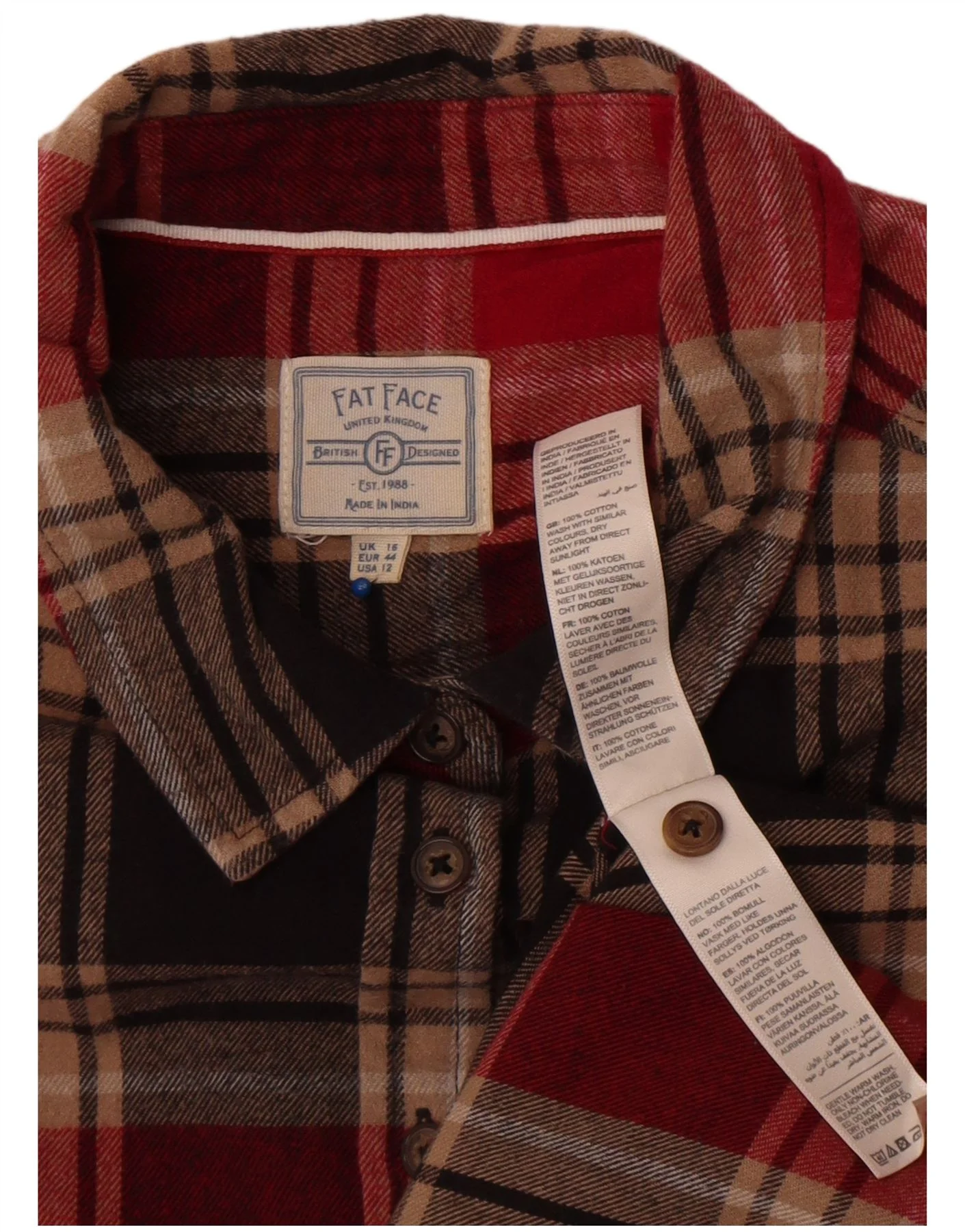 Fat Face Womens Flannel Shirt UK 16 Large Red Check Cotton - Image 3
