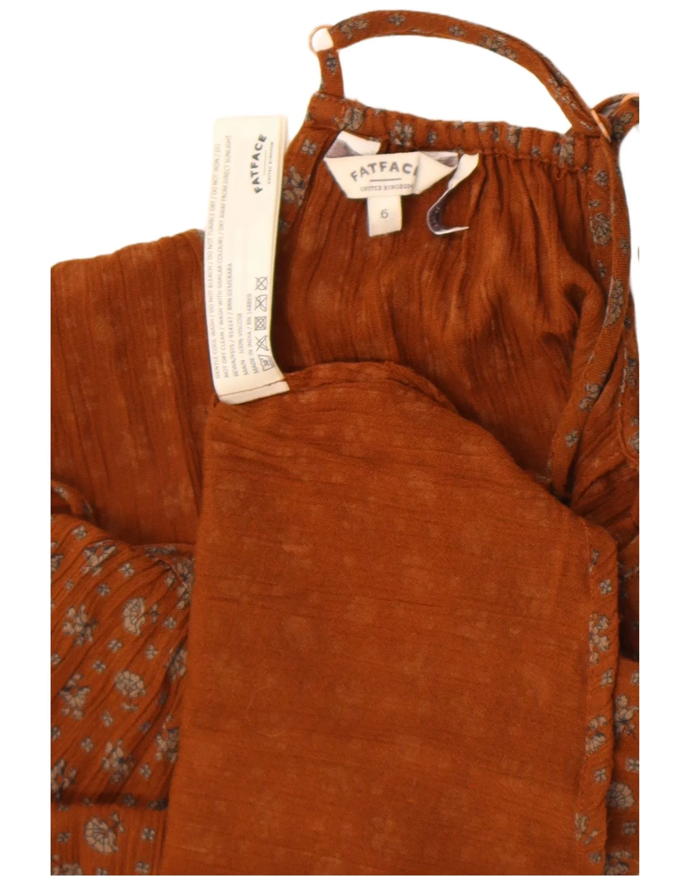 Fat Face Womens Halter Dress UK 6 XS Brown Floral Viscose - Image 3