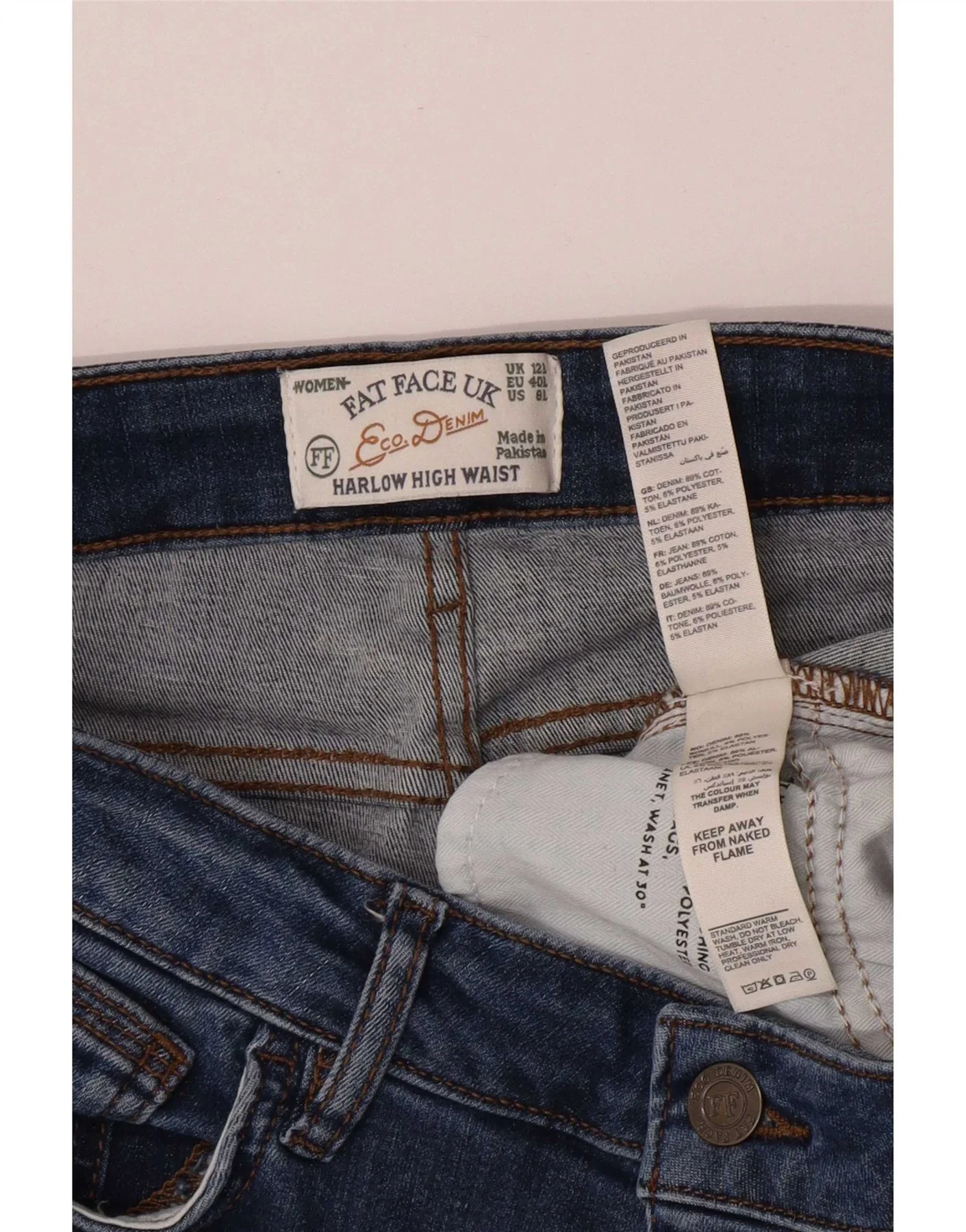 Fat Face Womens Harlow High Waist Slim Jeans UK 12 Medium W28 L30 Blue - Image 3