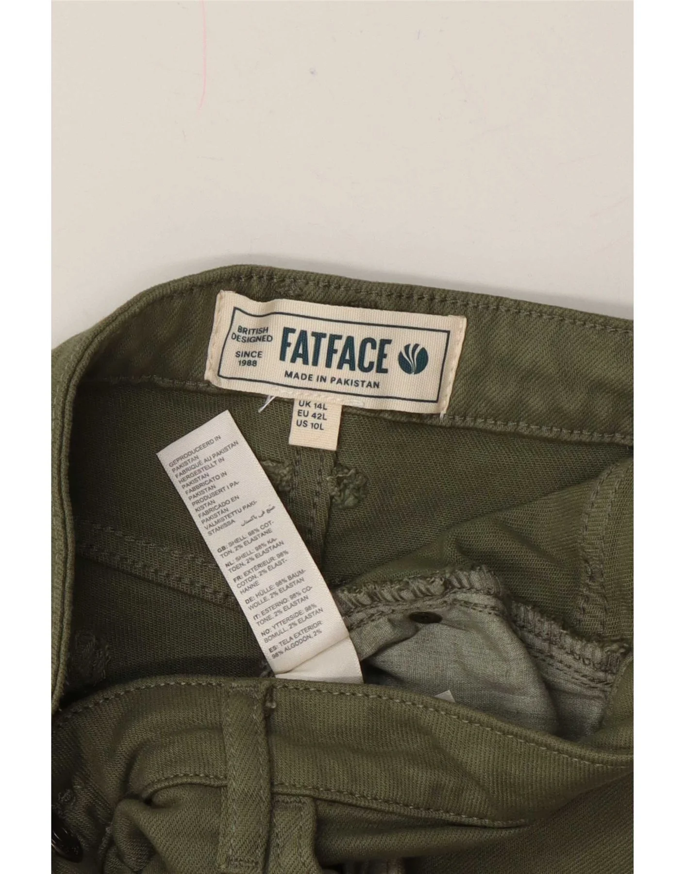 Fat Face Womens High Waist Cargo Trousers UK 14 Large W36 L30 Khaki Cotton - Image 3