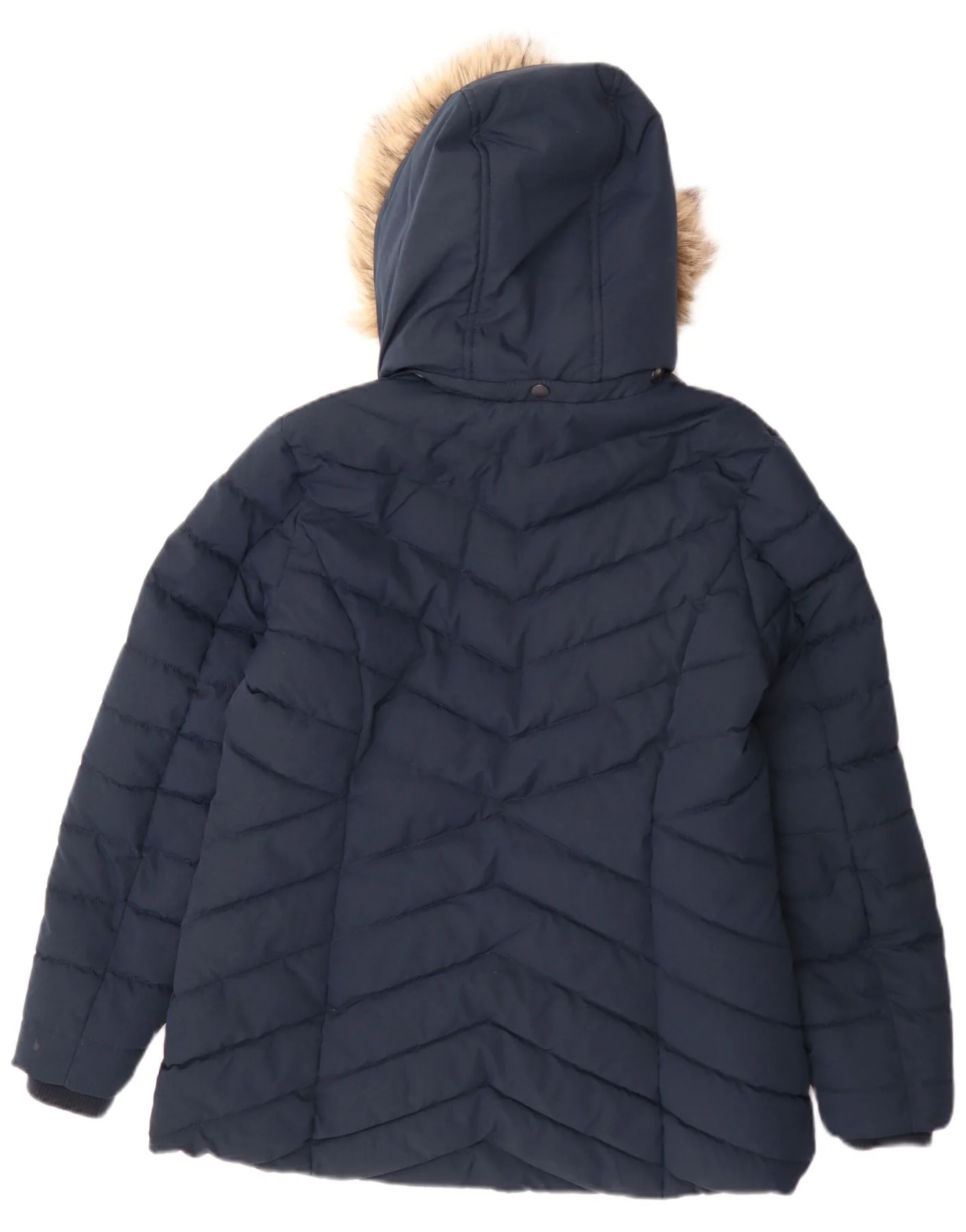 Fat Face Womens Hooded Padded Jacket UK 14 Large Navy Blue Polyester - Image 2